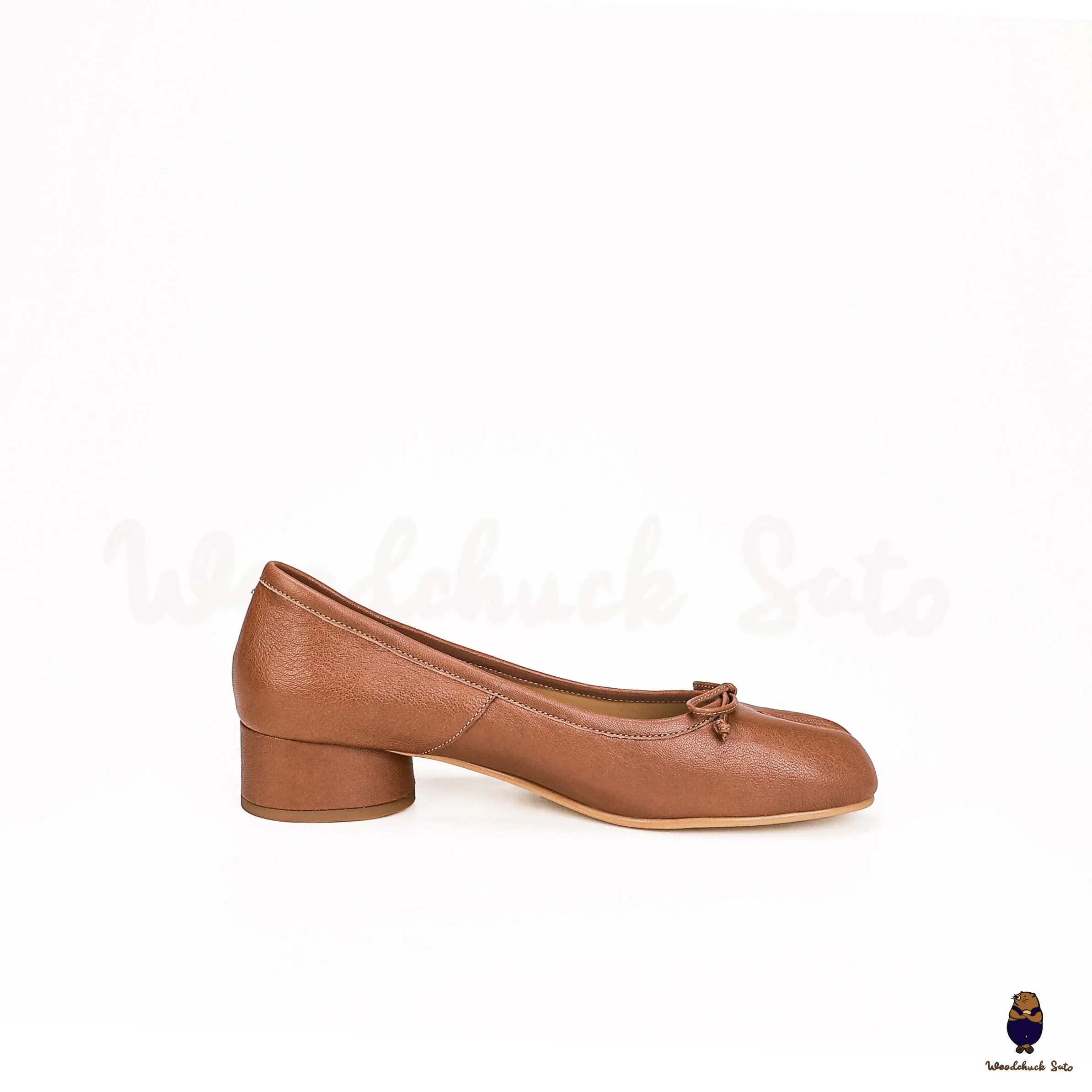 WoodchuckSato Brown Sheep Leather Tabi 3 cm Heel Pumps with Bow sold by WoodChuckSato product image thumbnail 5