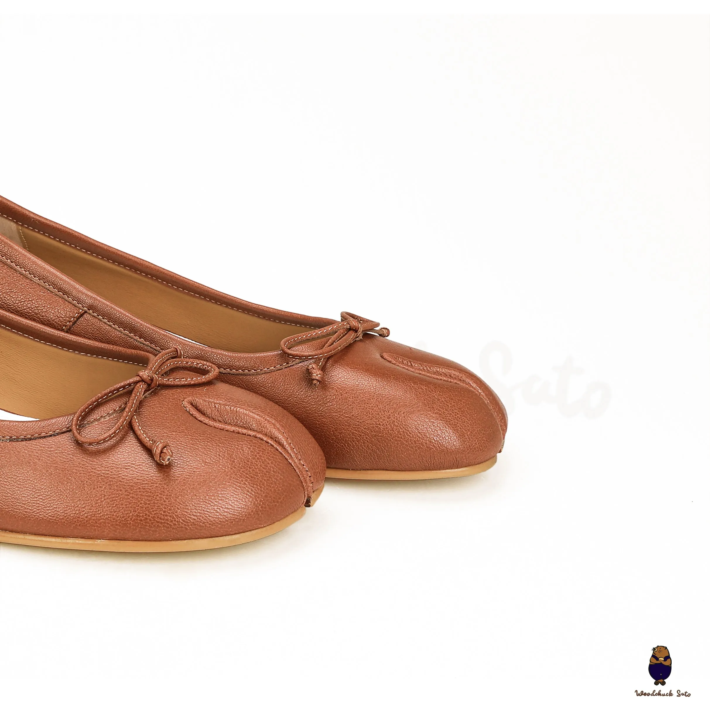 WoodchuckSato Brown Sheep Leather Tabi 3 cm Heel Pumps with Bow sold by WoodChuckSato product image thumbnail 3