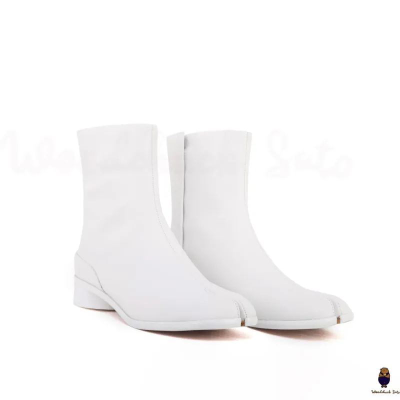 WoodchuckSato White Cow Leather Tabi Ankle Boots with 3 cm Heel sold by WoodChuckSato