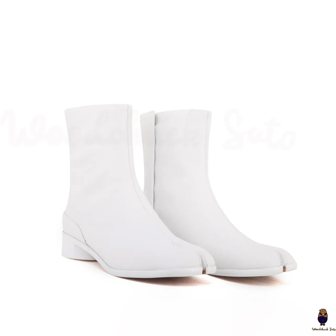 WoodchuckSato White Cow Leather Tabi Ankle Boots with 3 cm Heel sold by WoodChuckSato