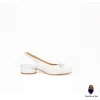 WoodChuckSato White Tabi Split-Toe Sheep Leather Summer Sandals with Low Heels & Elastic Band Sizes EU 35-45 sold by WoodChuckSato