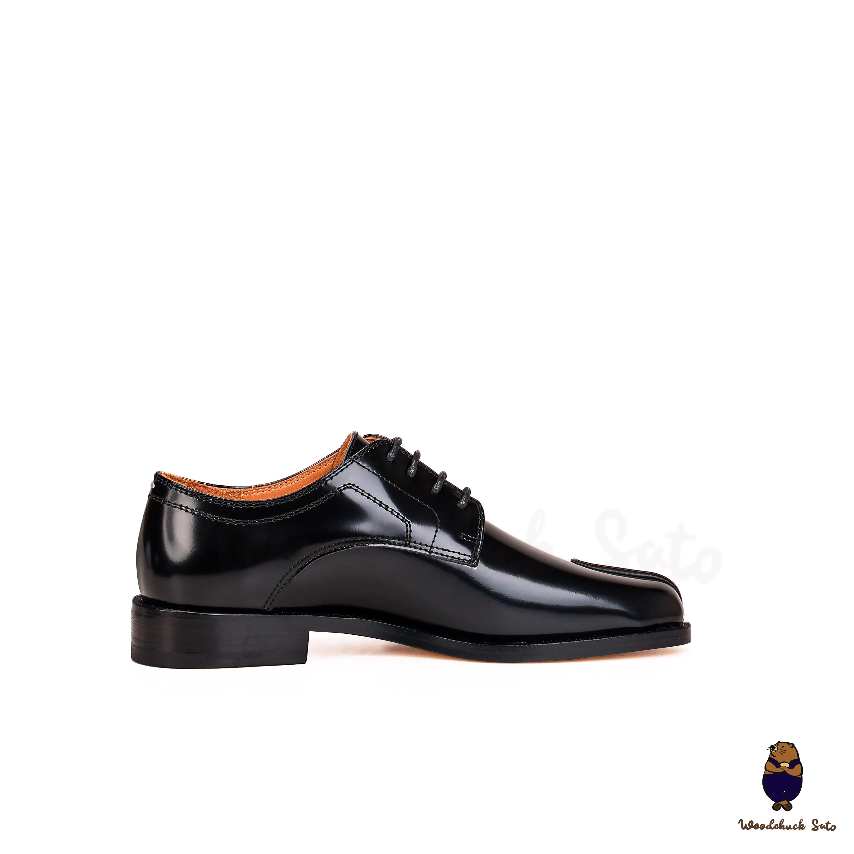 WoodchuckSato Black Edge-Beaded Cowhide Leather Tabi Lace-Up Derby Shoes sold by WoodChuckSato product image thumbnail 4
