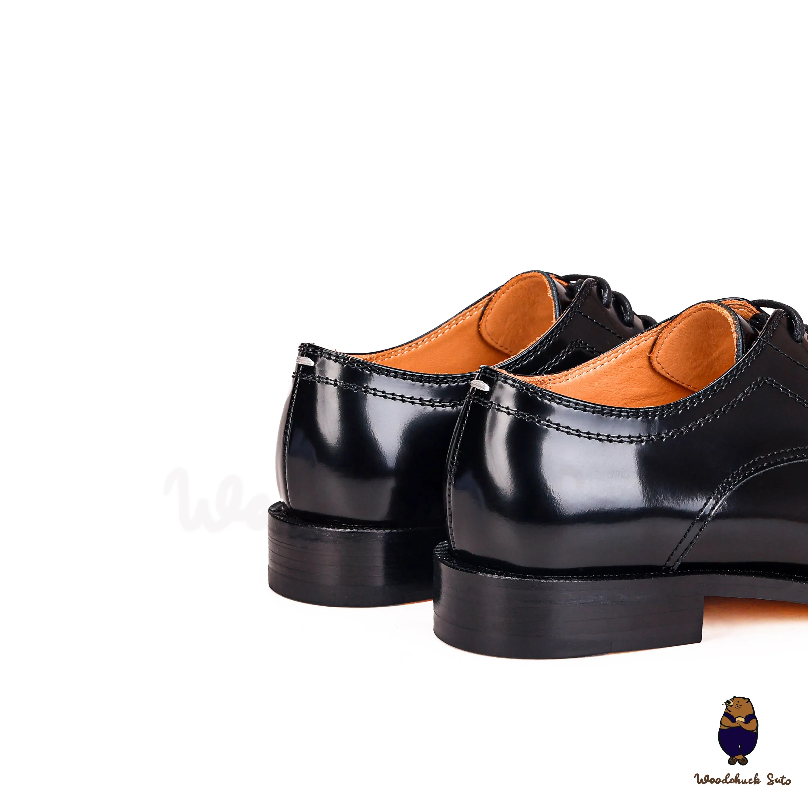 WoodchuckSato Black Edge-Beaded Cowhide Leather Tabi Lace-Up Derby Shoes sold by WoodChuckSato product image thumbnail 3