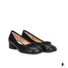 WoodchuckSato Black Cow Leather Tabi 3 cm Heel Pumps with Bow sold by WoodChuckSato