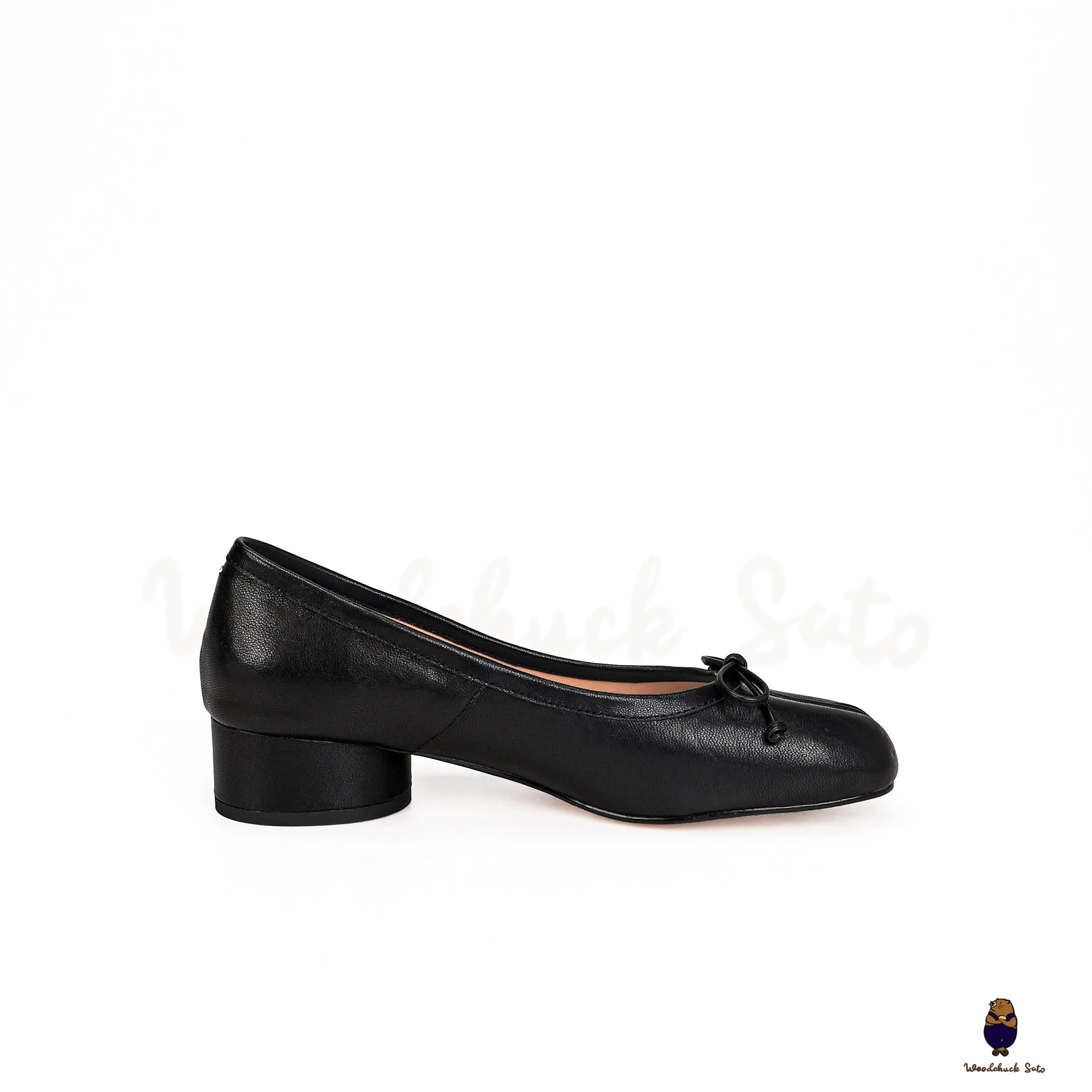 WoodchuckSato Black Cow Leather Tabi 3 cm Heel Pumps with Bow sold by WoodChuckSato product image thumbnail 5