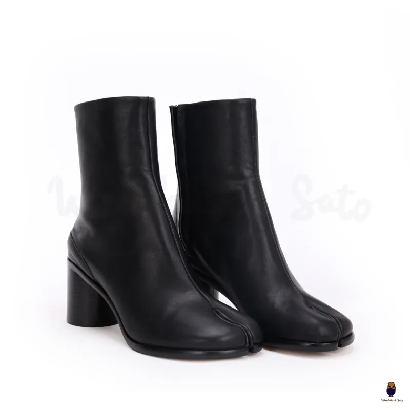 WoodchuckSato Black Cow Leather Tabi Boots 6 cm Heel sold by WoodChuckSato