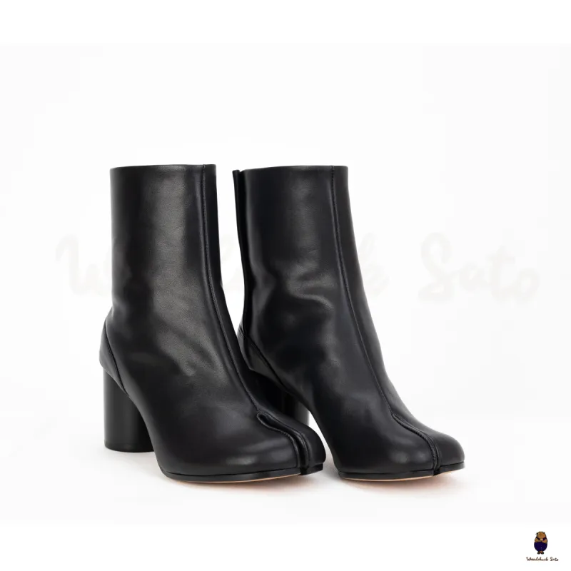 WoodchuckSato Black Cow Leather Tabi Ankle Boots with 8 cm Heel sold by WoodChuckSato