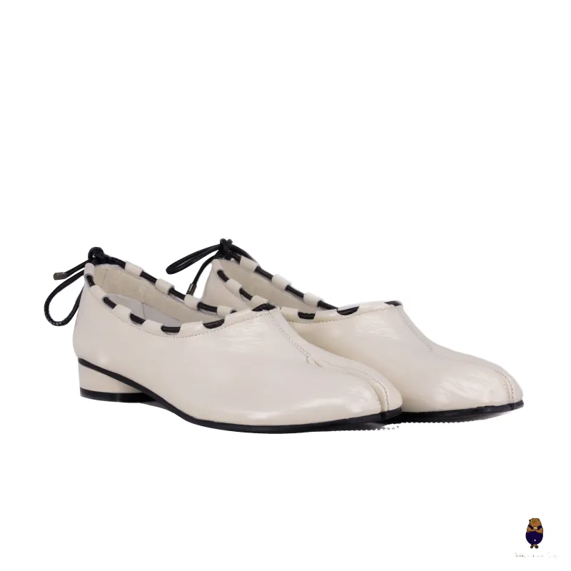 WoodchuckSato Ivory white Leather Tabi Mary Jane Heels with Black Rope Trim sold by WoodChuckSato