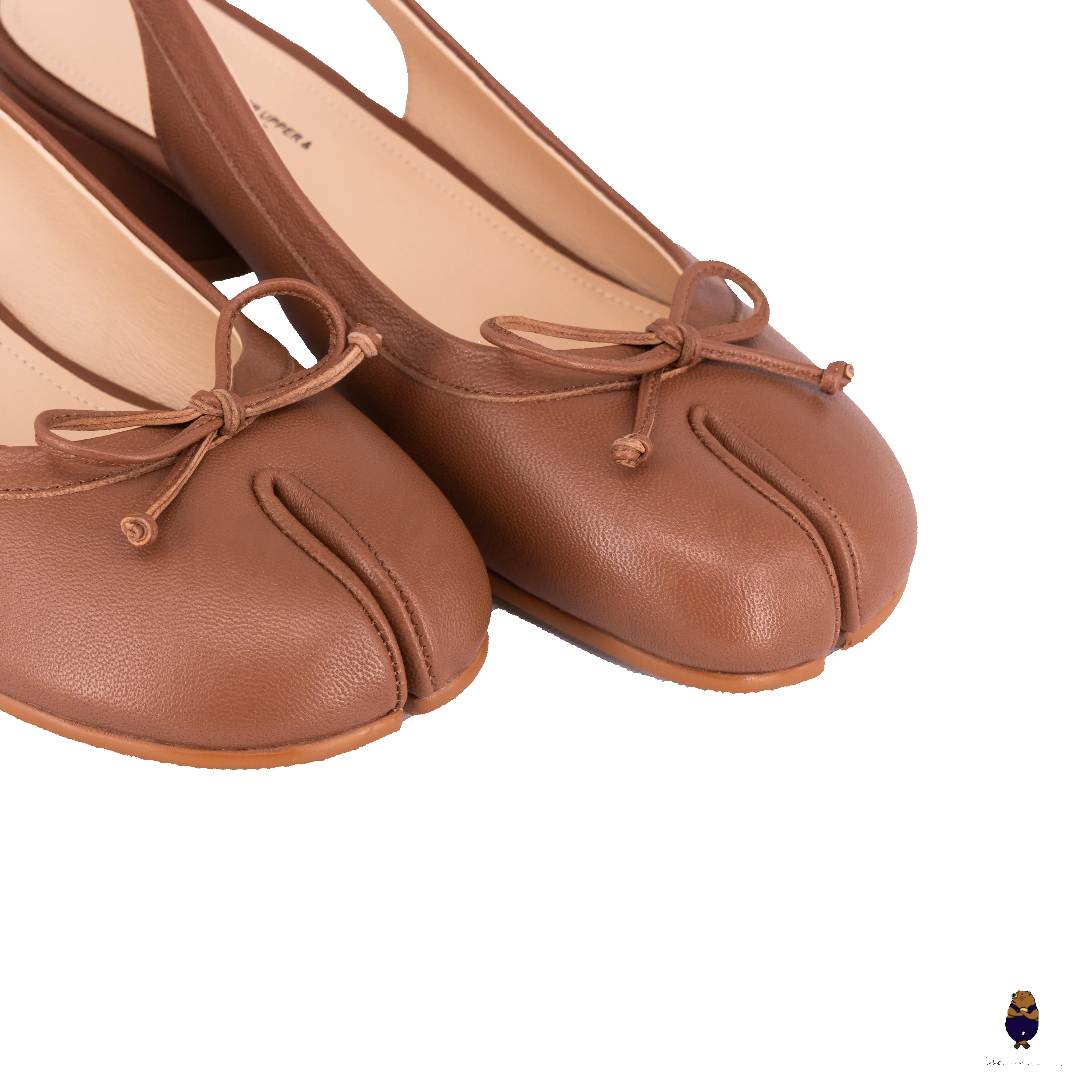WoodchuckSato Brown Sheep Leather Slingback Tabi Bow Pumps with Elastic Band sold by WoodChuckSato product image thumbnail 4