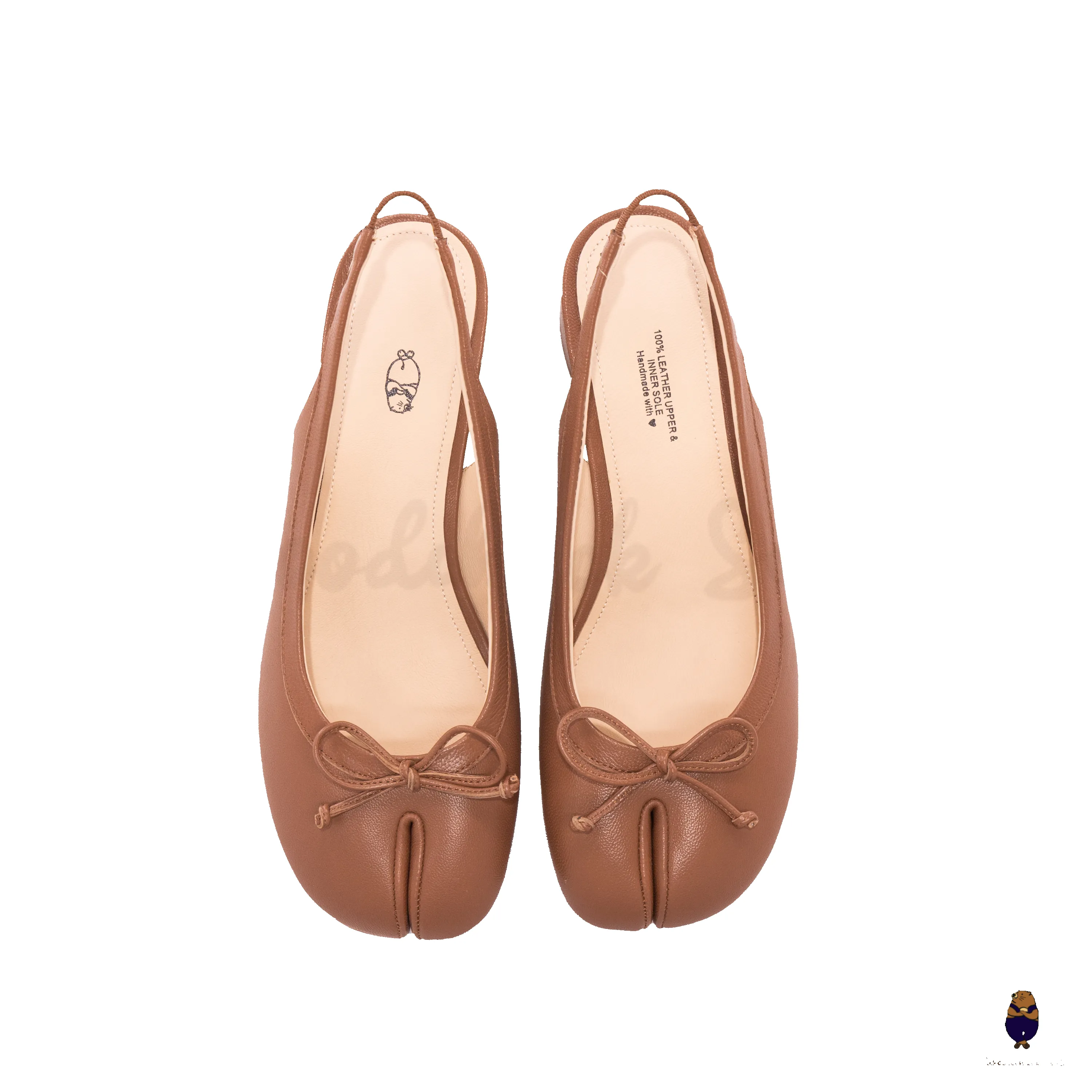 WoodchuckSato Brown Sheep Leather Slingback Tabi Bow Pumps with Elastic Band sold by WoodChuckSato product image thumbnail 3