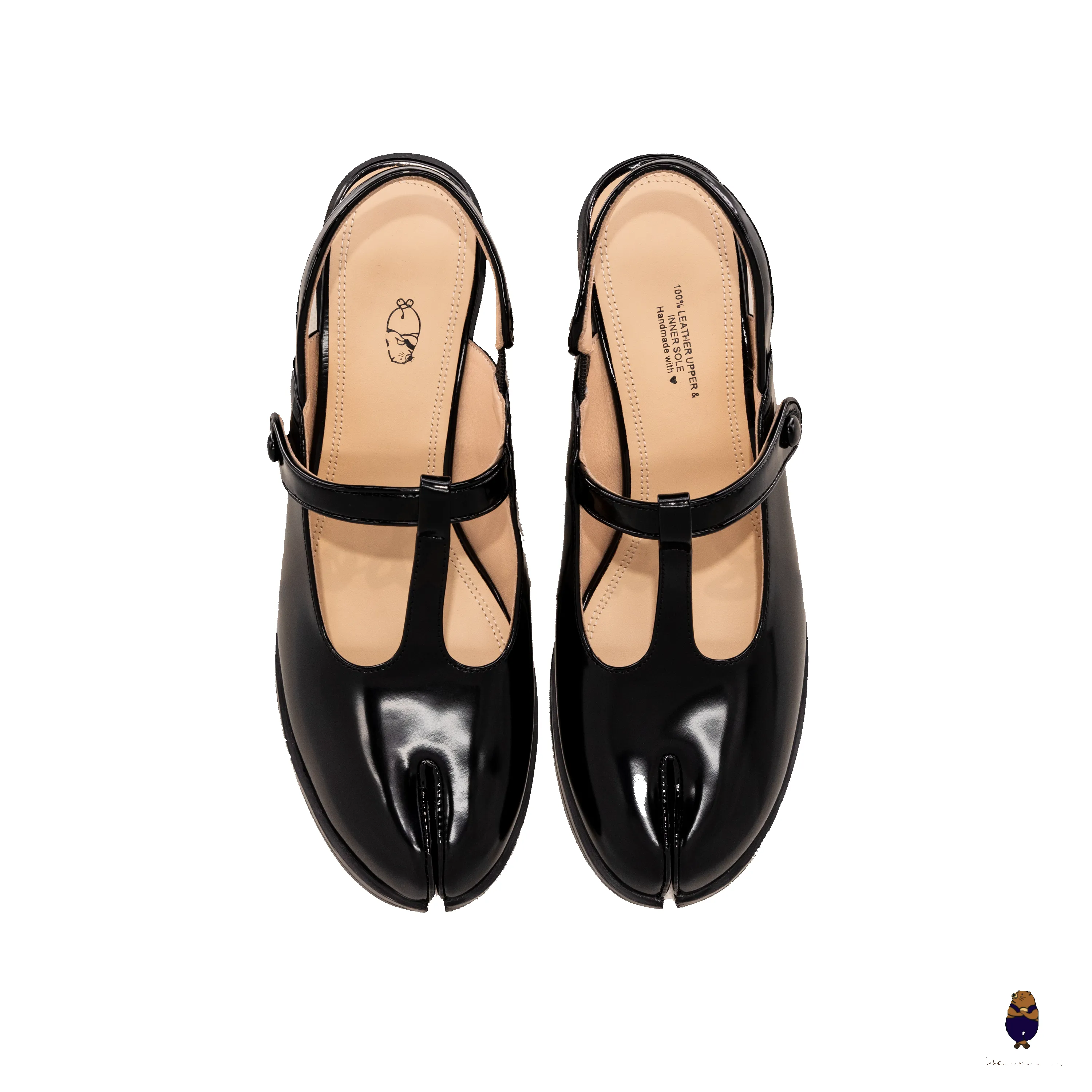 WoodchuckSato Tabi Split-Toe Slingback Black Mary Jane Heels 5 cm Glossy Leather sold by WoodChuckSato product image thumbnail 2
