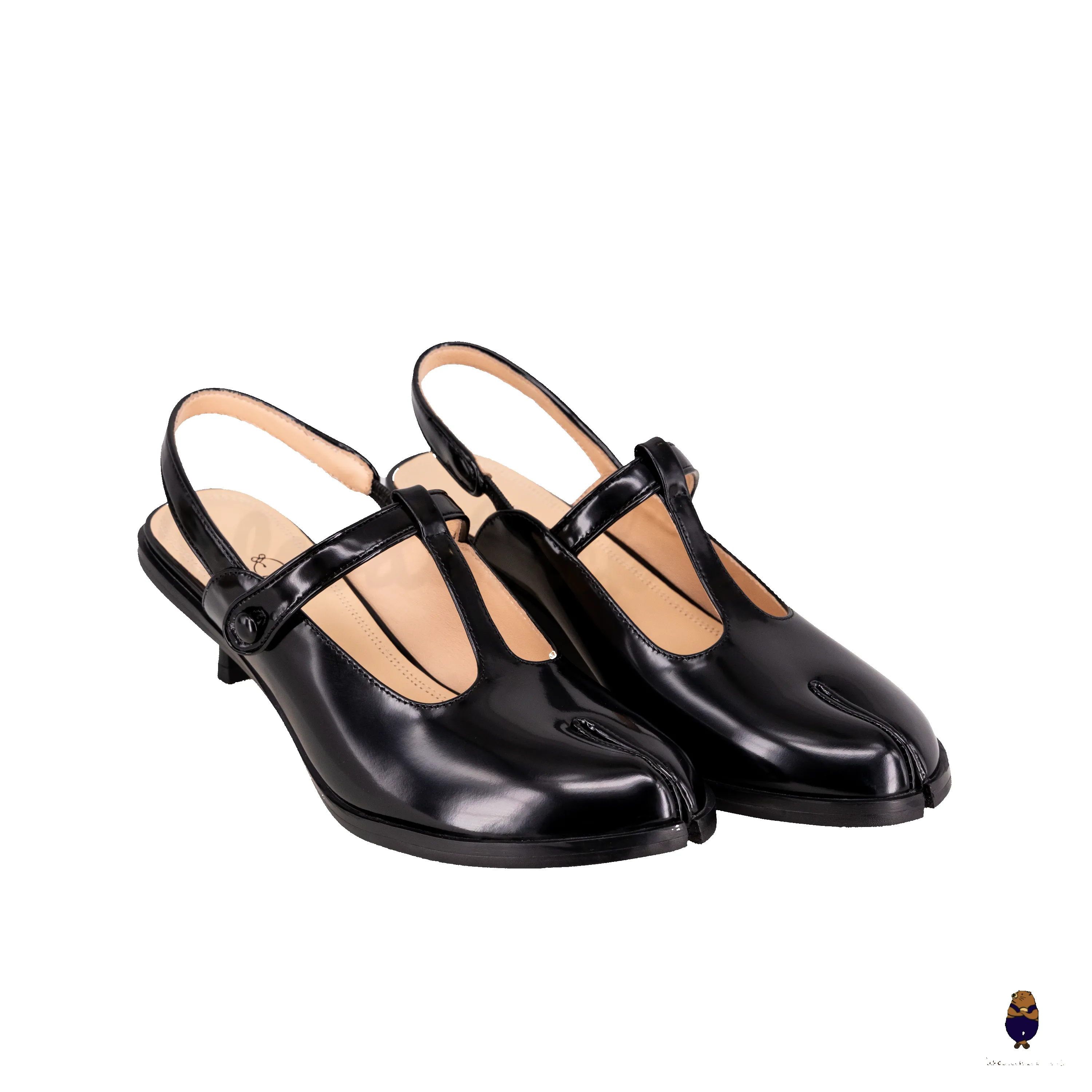 WoodchuckSato Tabi Split-Toe Slingback Black Mary Jane Heels 5 cm Glossy Leather sold by WoodChuckSato product image thumbnail 4