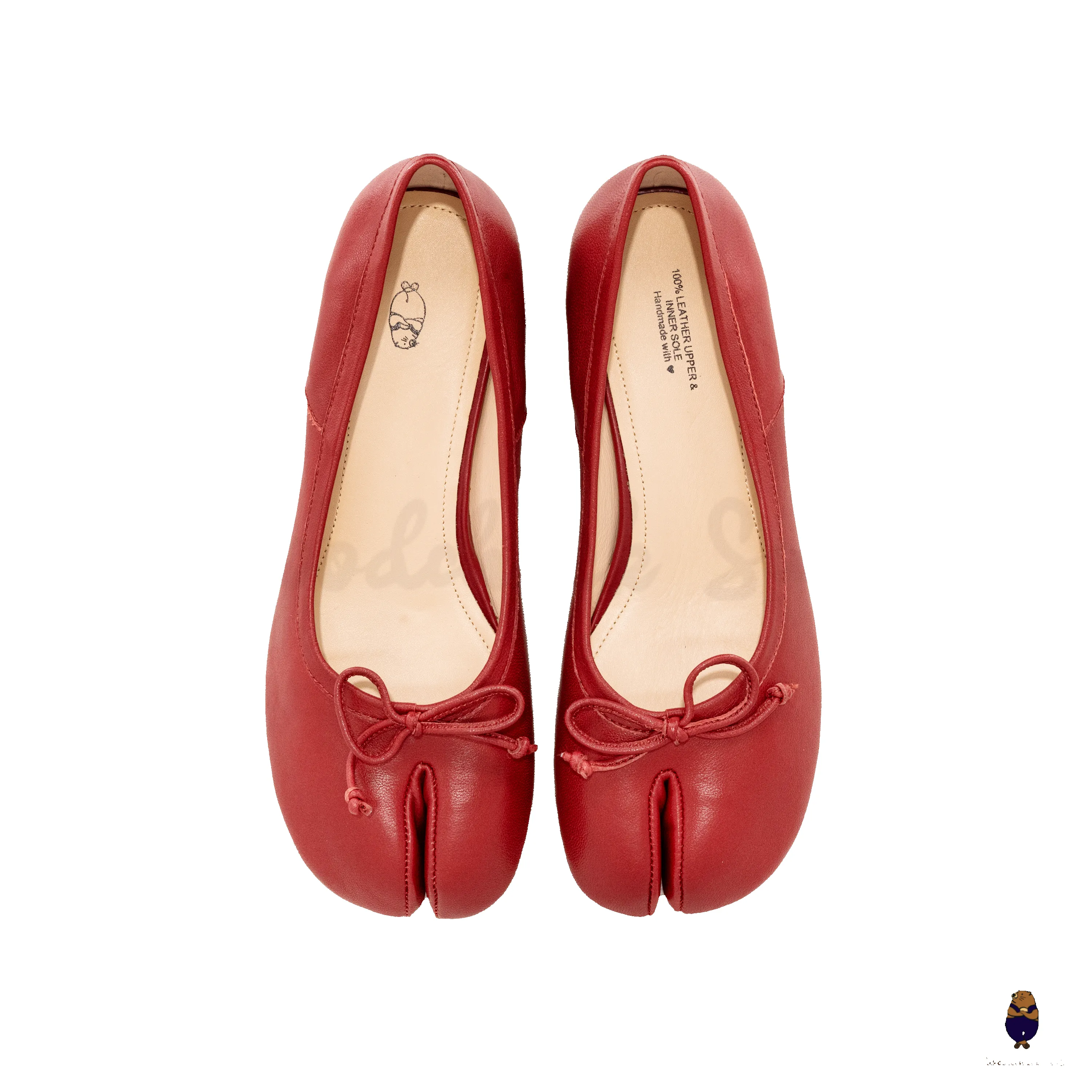 WoodchuckSato Red Sheep Leather Tabi 3 cm Heel Pumps with Bow sold by WoodChuckSato product image thumbnail 3