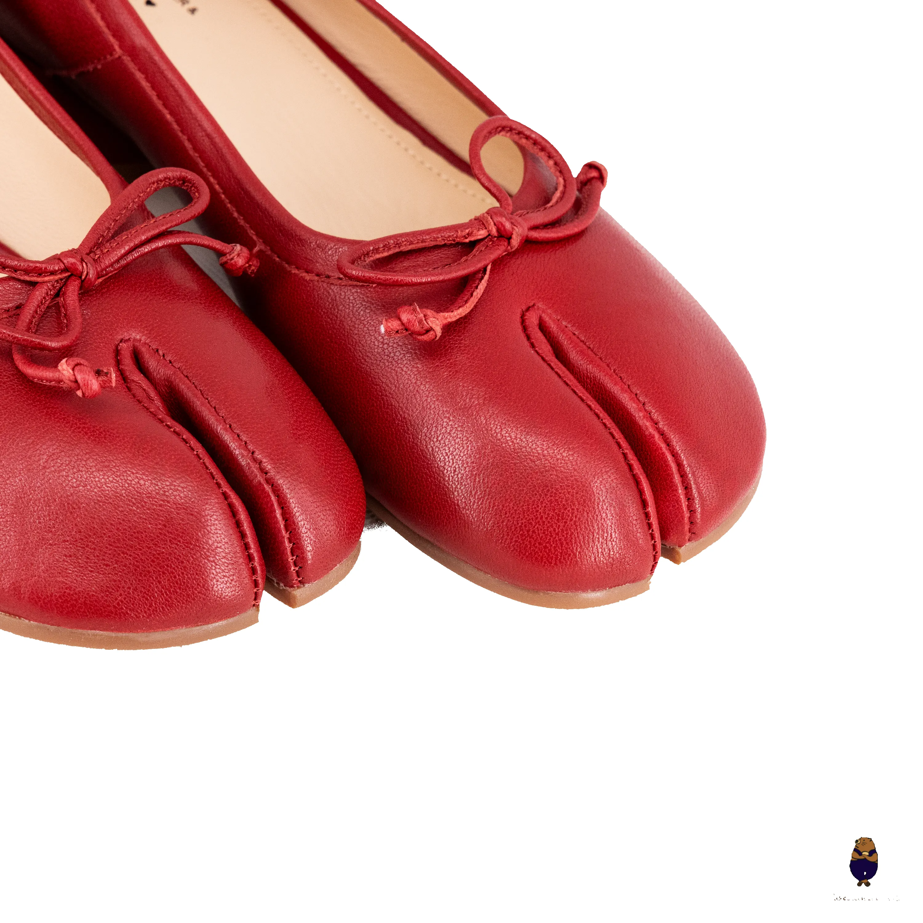 WoodchuckSato Red Sheep Leather Tabi 3 cm Heel Pumps with Bow sold by WoodChuckSato product image thumbnail 5