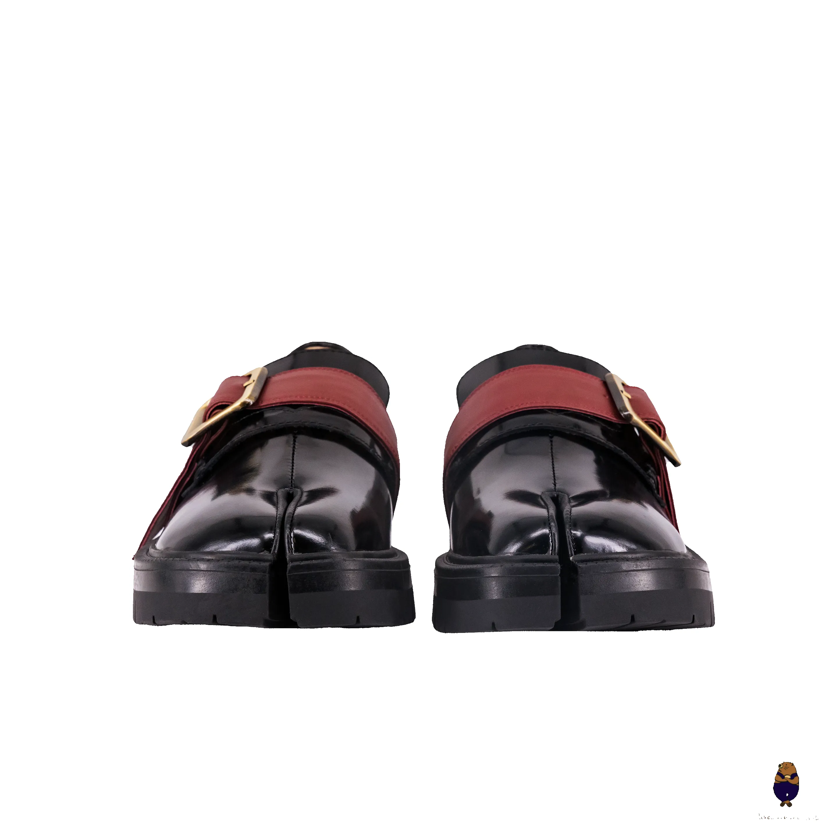 WoodchuckSato Black Edge-Beaded Cowhide Leather Tabi Loafers with Removable Red Strap & Chunky Sole sold by WoodChuckSato product image thumbnail 2