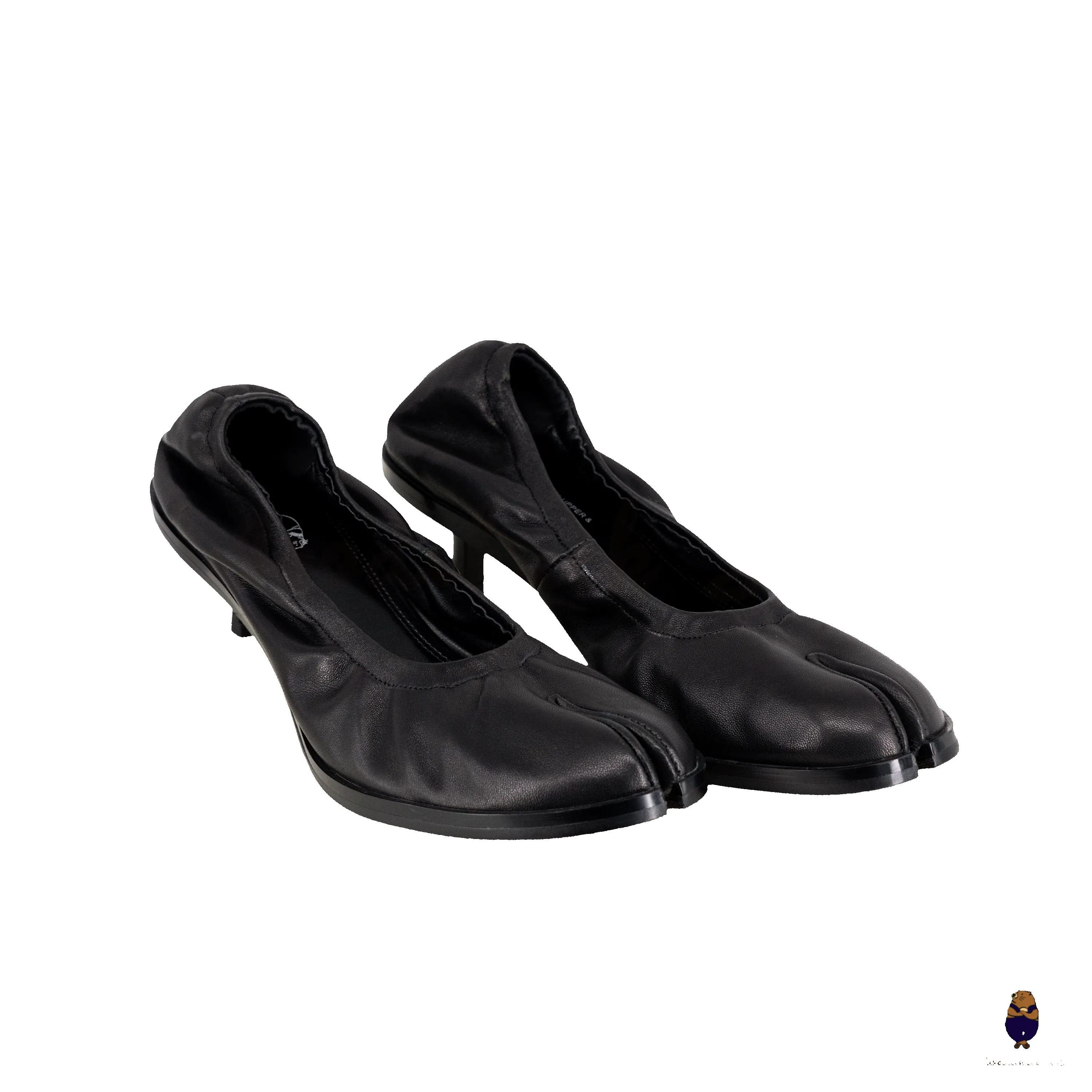 WoodchuckSato Black Leather Tabi Pumps with Elasticized Top 4.5cm Flared Heel sold by WoodChuckSato product image thumbnail 4
