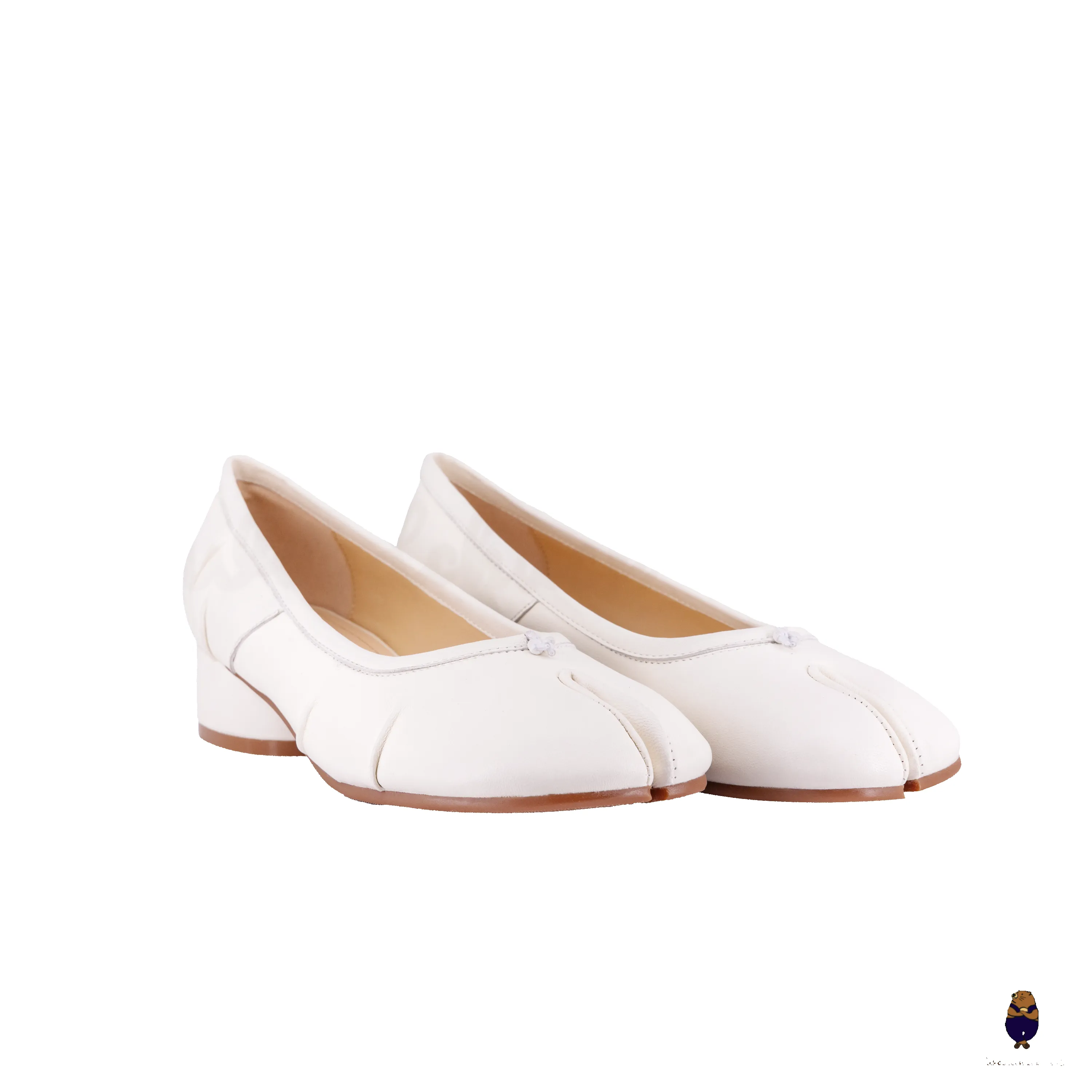 WoodChuckSato White Tabi Split-Toe Sheep Leather Mary Jane Shoes with 3cm Heel & Ruched sold by WoodChuckSato