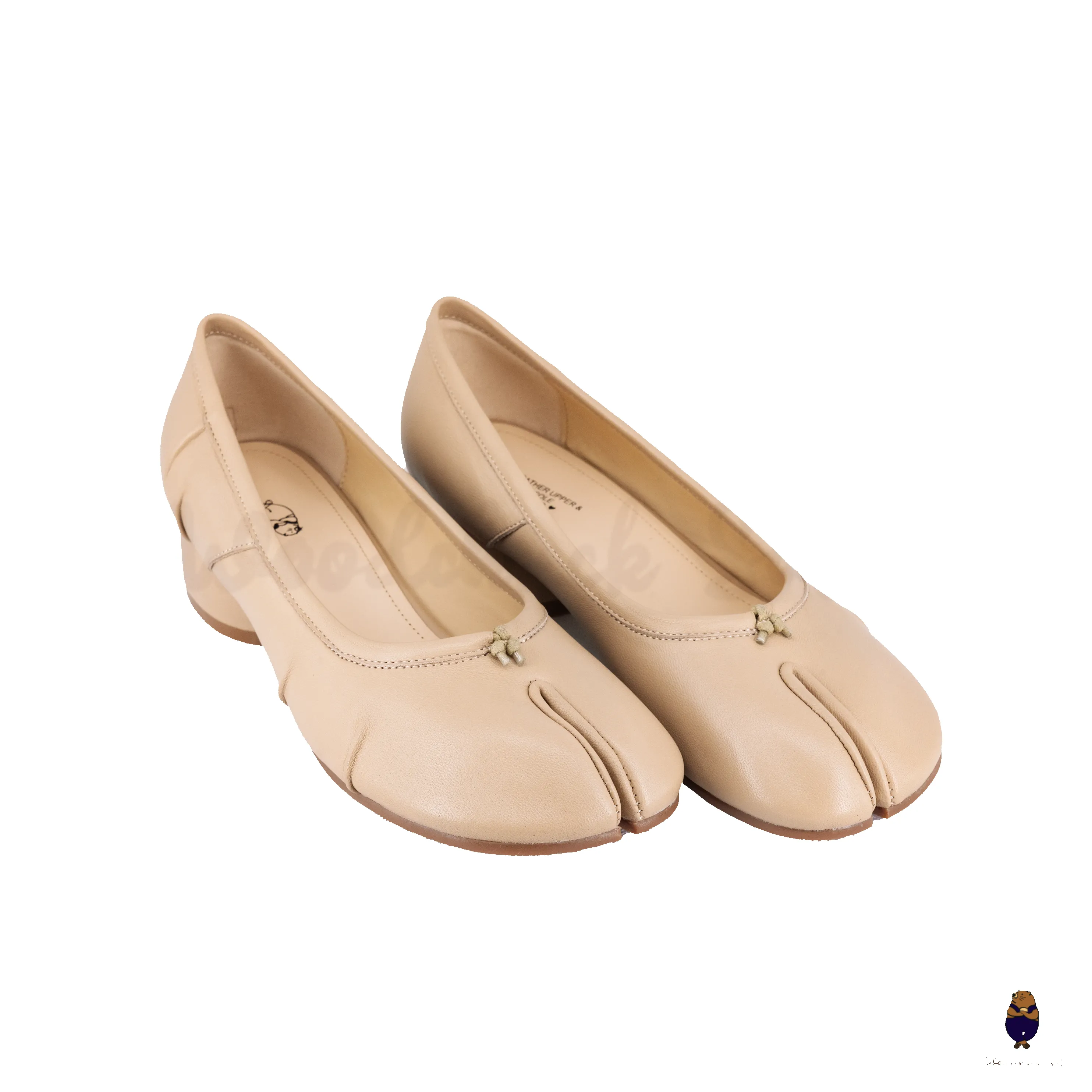 WoodChuckSato Beige Tabi Split-Toe Sheep Leather Mary Jane Shoes with 3cm Heel & Ruched sold by WoodChuckSato product image thumbnail 5