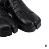 WoodchuckSato Unisex Black Leather Tabi Lace-Up Derby Shoes with Chunky Rubber Sole sold by WoodChuckSato