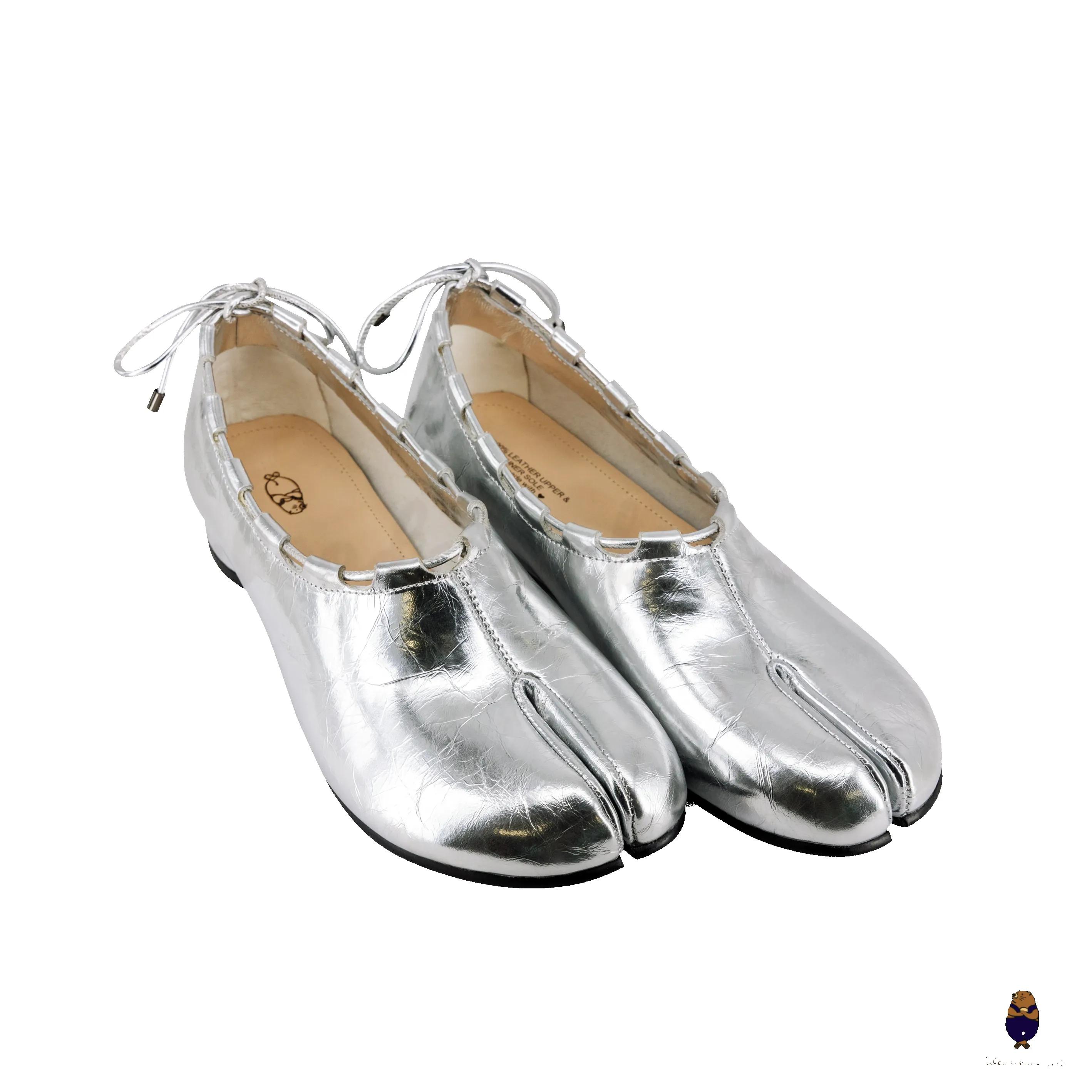 WoodchuckSato Silver Leather Tabi Heeled Flats with Black Rope Trim Sizes sold by WoodChuckSato product image thumbnail 5