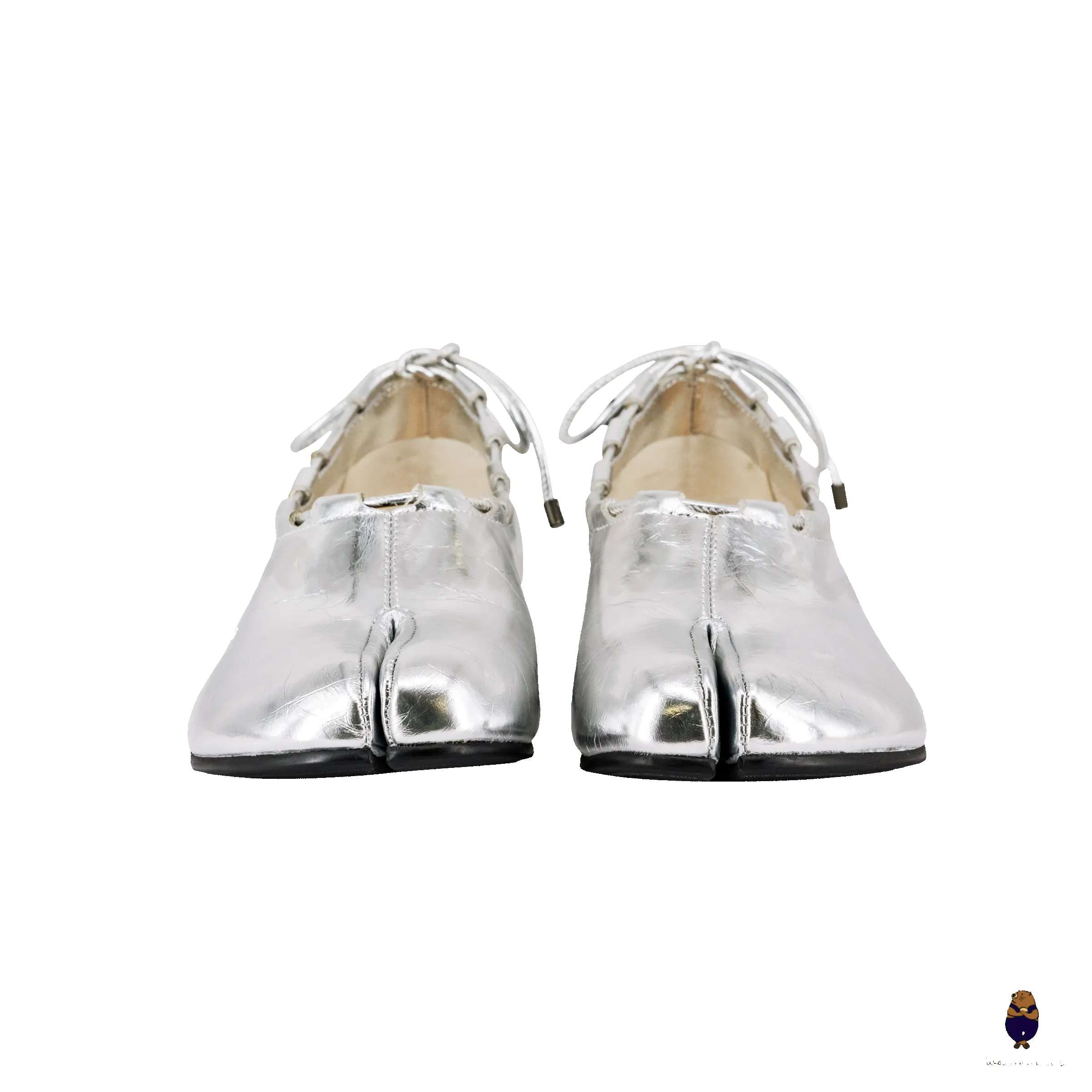 WoodchuckSato Silver Leather Tabi Heeled Flats with Black Rope Trim Sizes sold by WoodChuckSato product image thumbnail 4