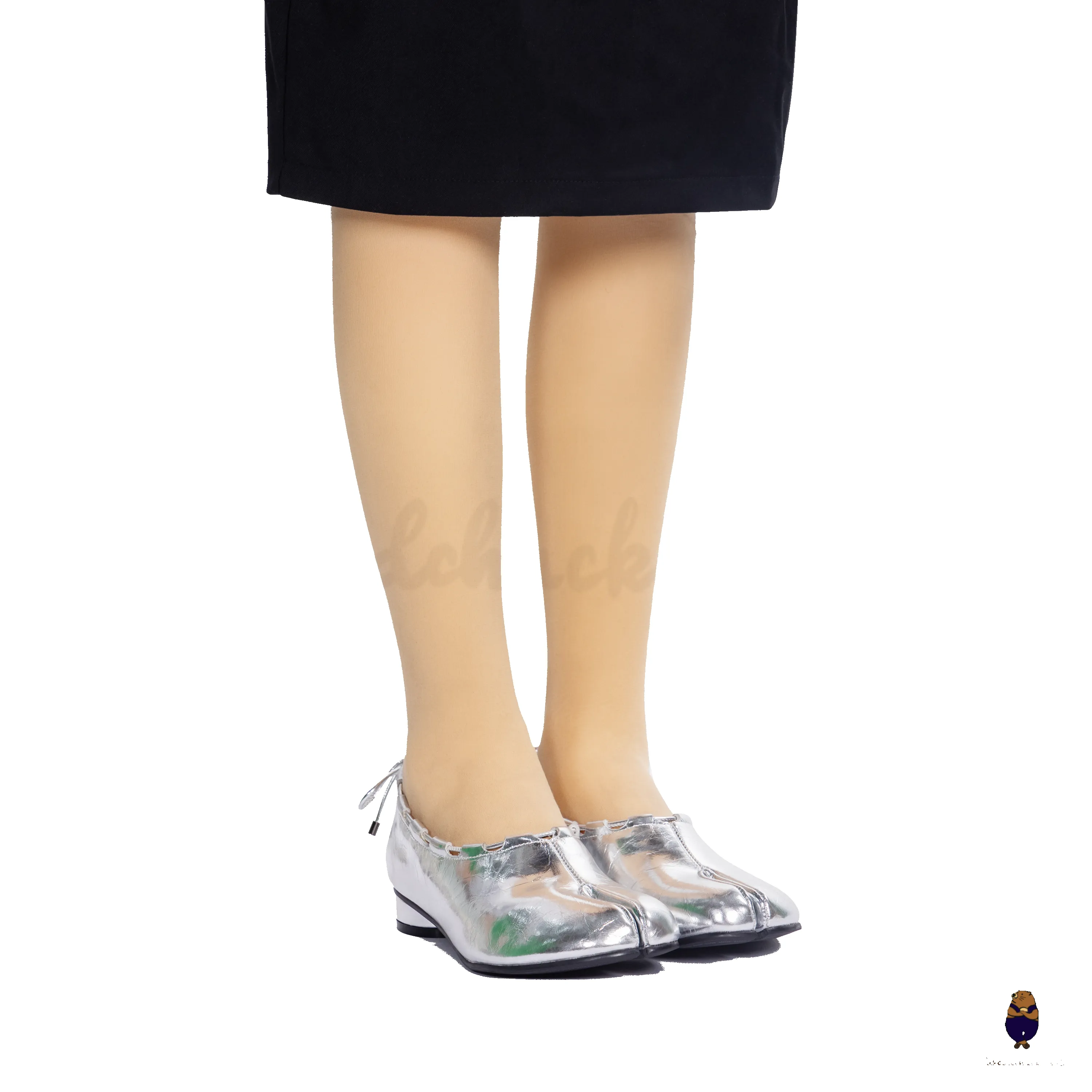 WoodchuckSato Silver Leather Tabi Heeled Flats with Black Rope Trim Sizes sold by WoodChuckSato product image thumbnail 2