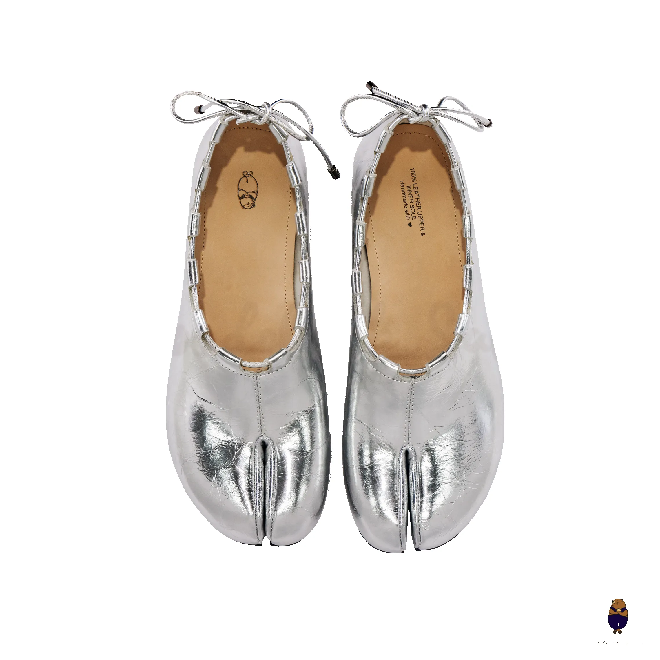 WoodchuckSato Silver Leather Tabi Heeled Flats with Black Rope Trim Sizes sold by WoodChuckSato product image thumbnail 3