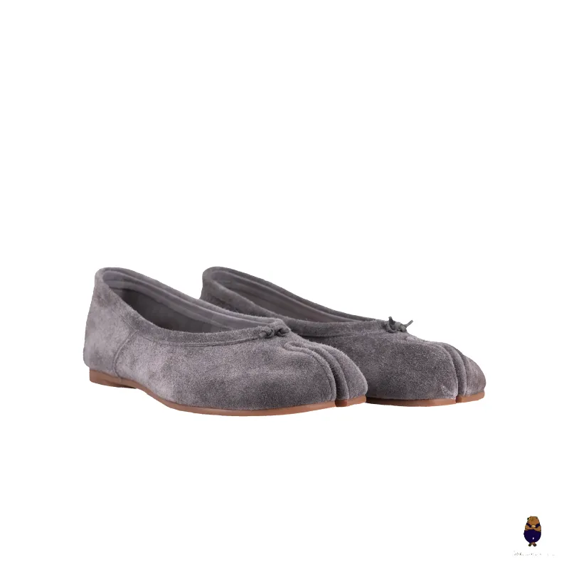 WoodChuckSato Grey Ultra-Soft Fuzzy Cow Suede Tabi Ballet Flats sold by WoodChuckSato