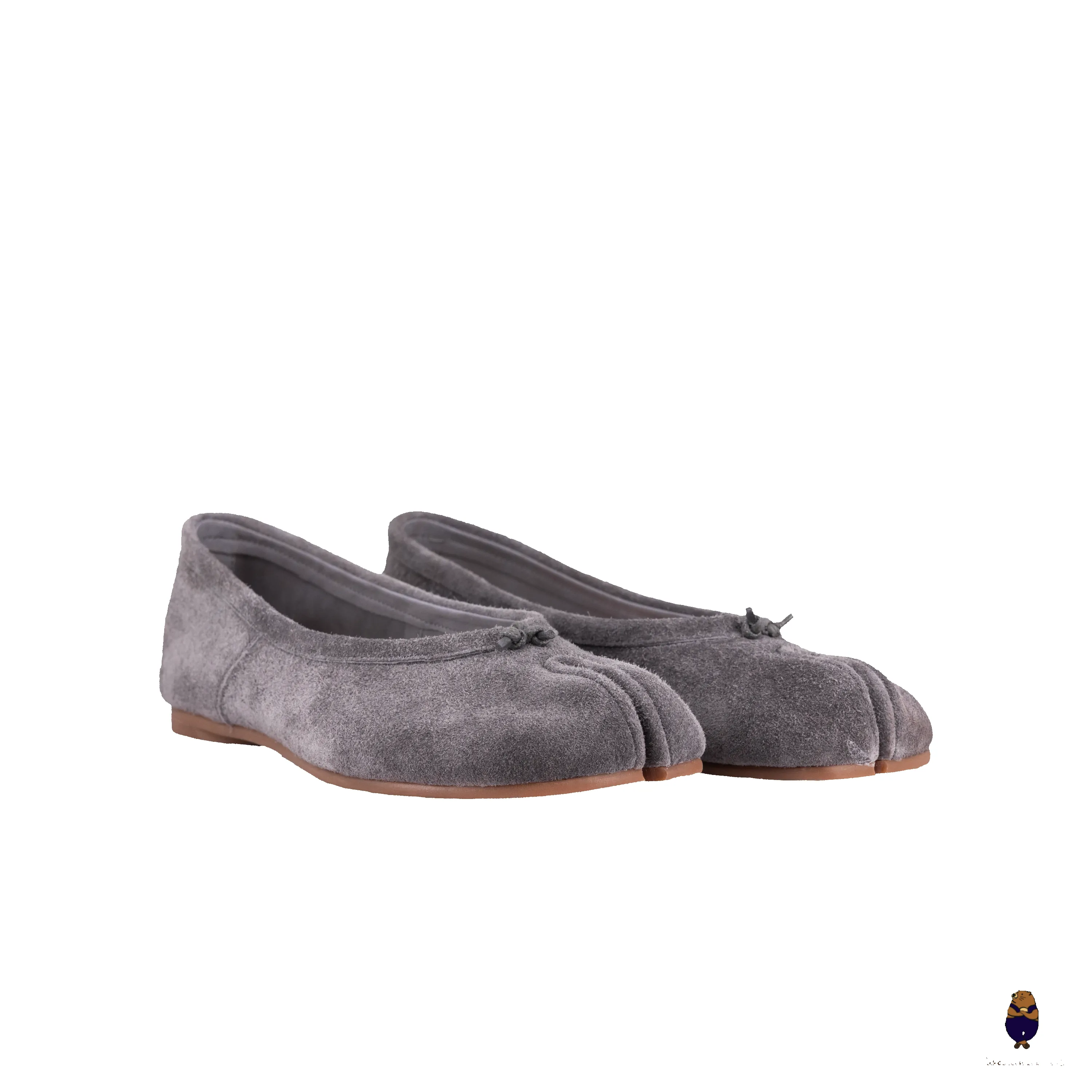 WoodChuckSato Grey Soft Fuzzy Cow Suede Tabi Ballet Flats sold by WoodChuckSato
