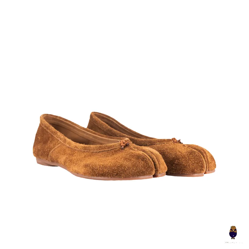 WoodChuckSato Brown Ultra-Soft Fuzzy Cow Suede Tabi Ballet Flats sold by WoodChuckSato