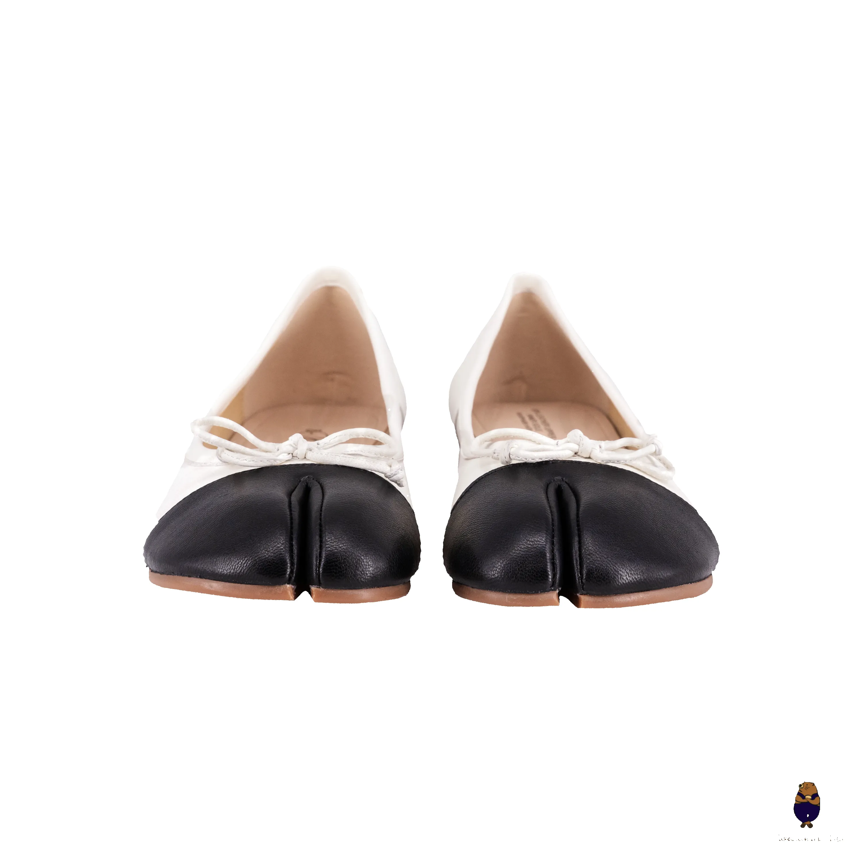 WoodChuckSato Two-Tone Tabi Ballet Heels White and Black Sheep Leather 3cm Heel with Bow sold by WoodChuckSato product image thumbnail 5