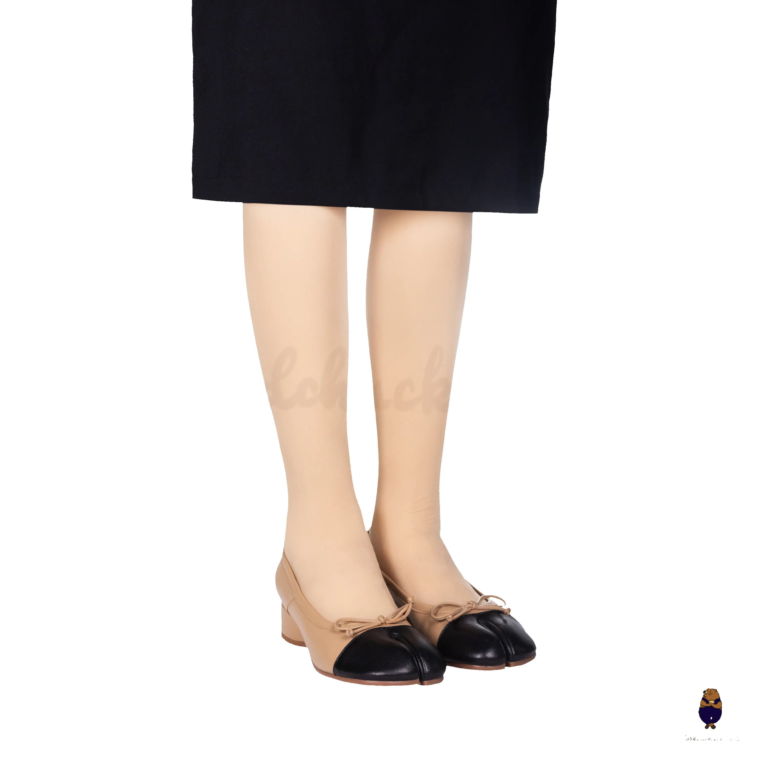 WoodChuckSato Two-Tone Tabi Ballet Heels Beige and Black Sheep Leather 3cm Heel with Bow sold by WoodChuckSato product image thumbnail 2