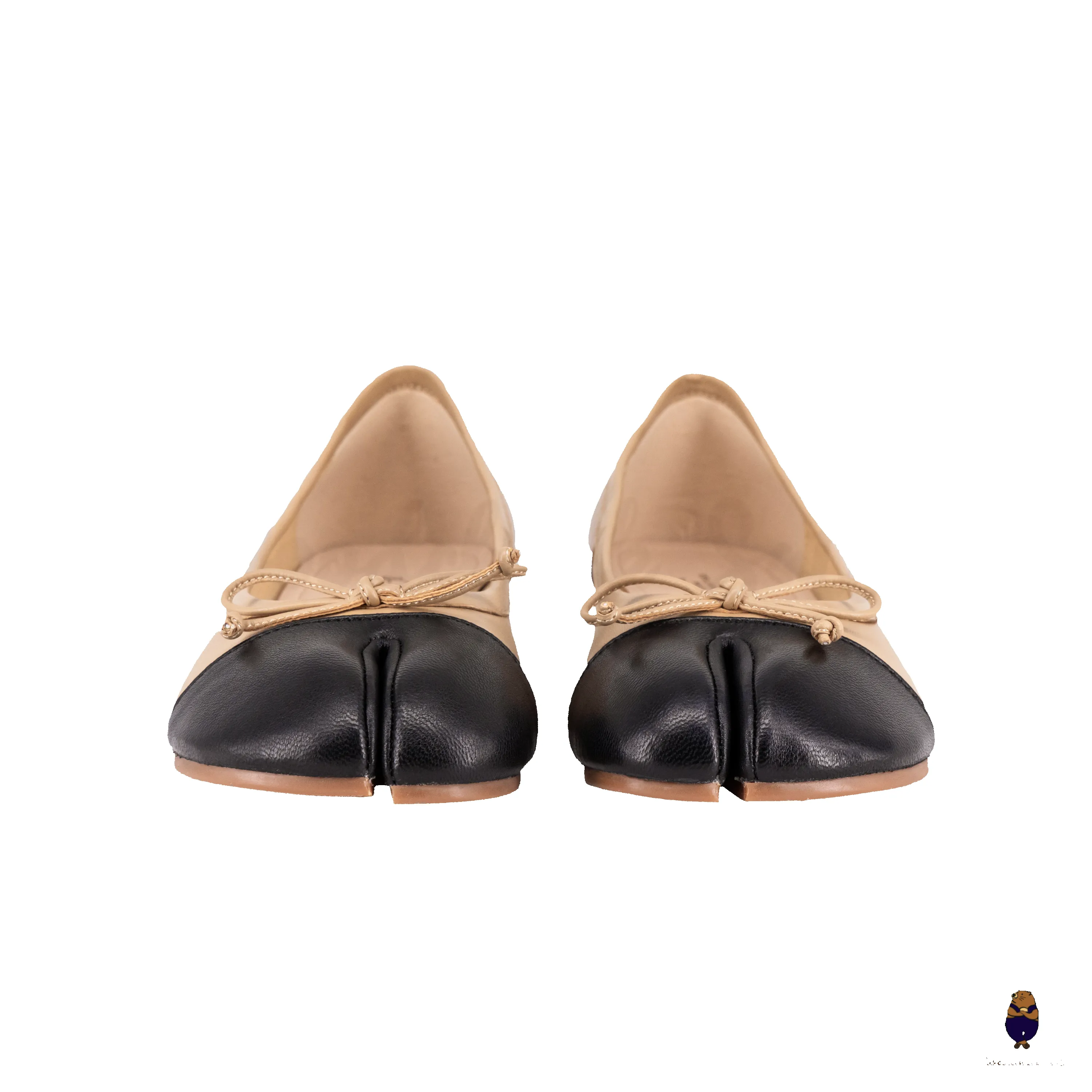 WoodChuckSato Two-Tone Tabi Ballet Heels Beige and Black Sheep Leather 3cm Heel with Bow sold by WoodChuckSato product image thumbnail 5