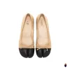 WoodChuckSato Two-Tone Tabi Ballet Heels Beige and Black Sheep Leather 3cm Heel with Bow sold by WoodChuckSato