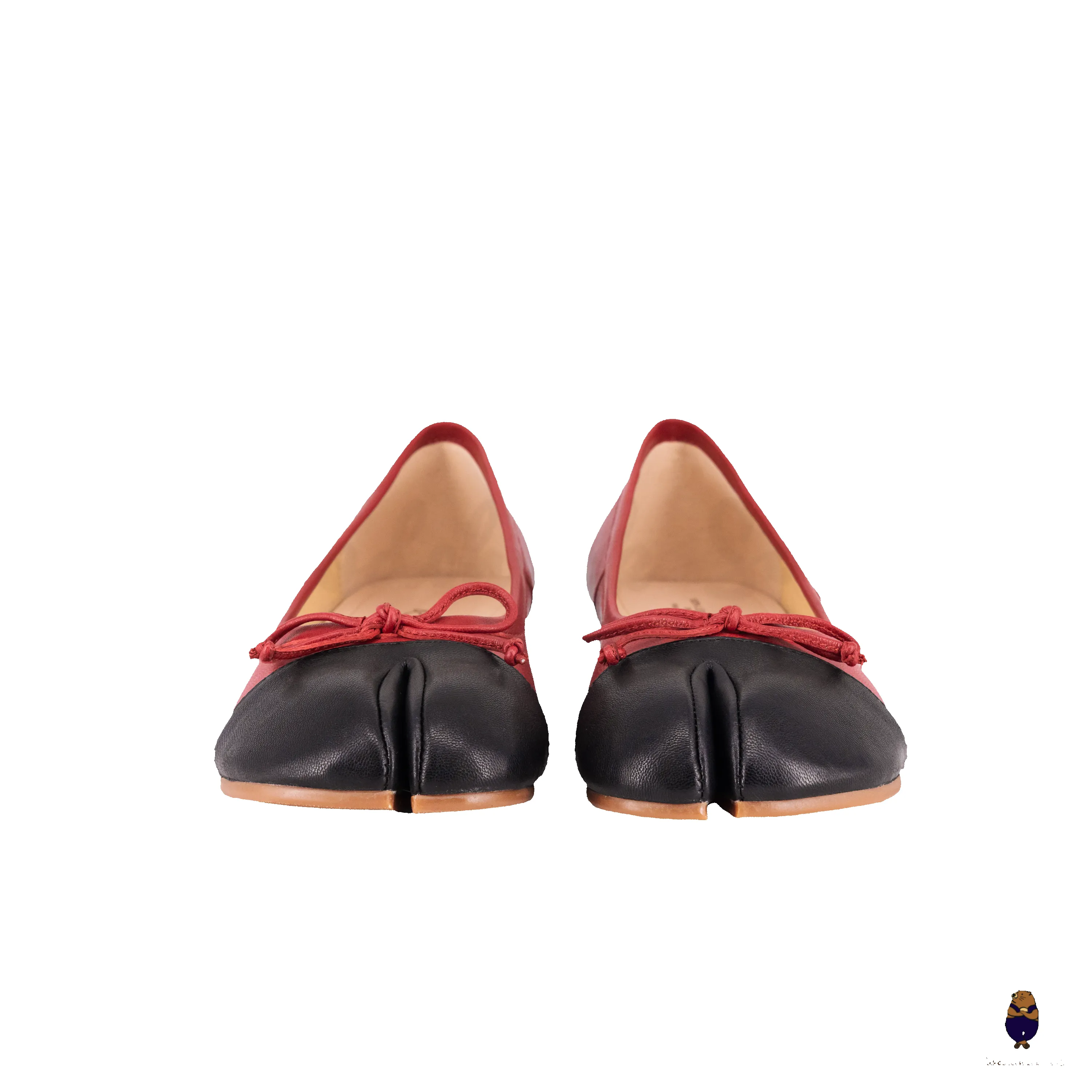 WoodChuckSato Two-Tone Tabi Ballet Heels Red and Black Sheep Leather 3cm Heel with Bow sold by WoodChuckSato product image thumbnail 5