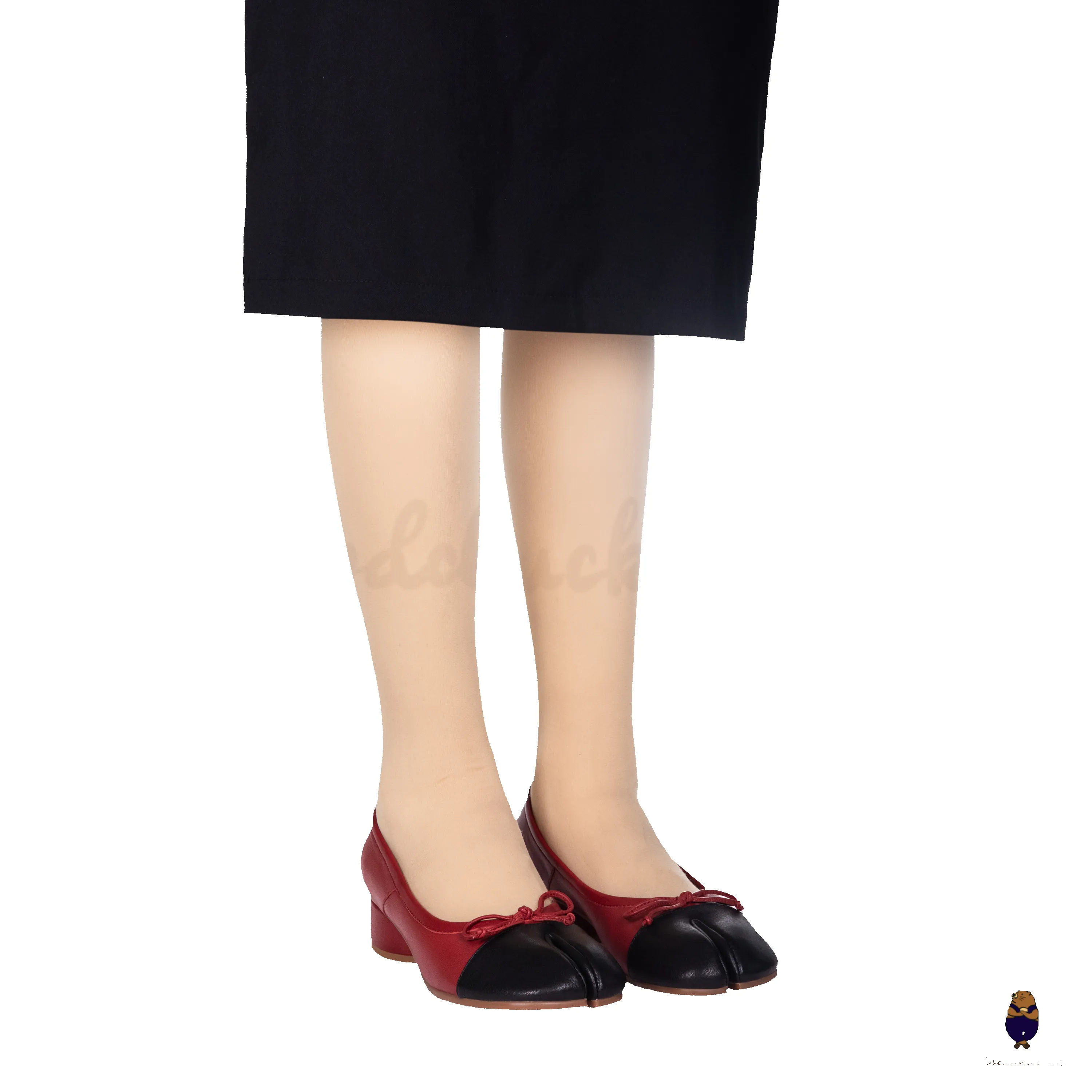 WoodChuckSato Two-Tone Tabi Ballet Heels Red and Black Sheep Leather 3cm Heel with Bow sold by WoodChuckSato product image thumbnail 2