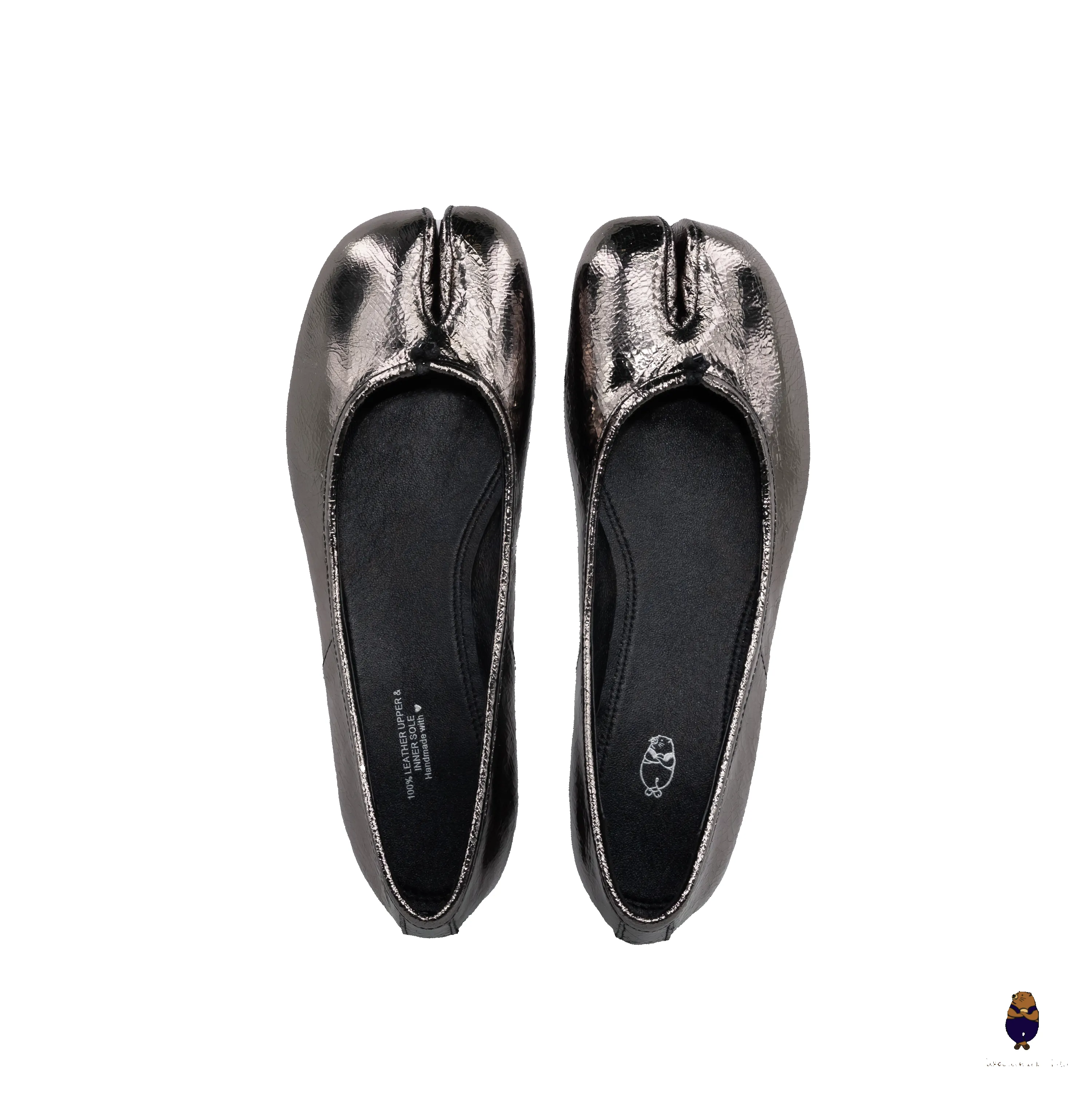 WoodChuckSato Cracked Metallic Black Cow Leather Tabi Ballet Flats sold by WoodChuckSato product image thumbnail 3