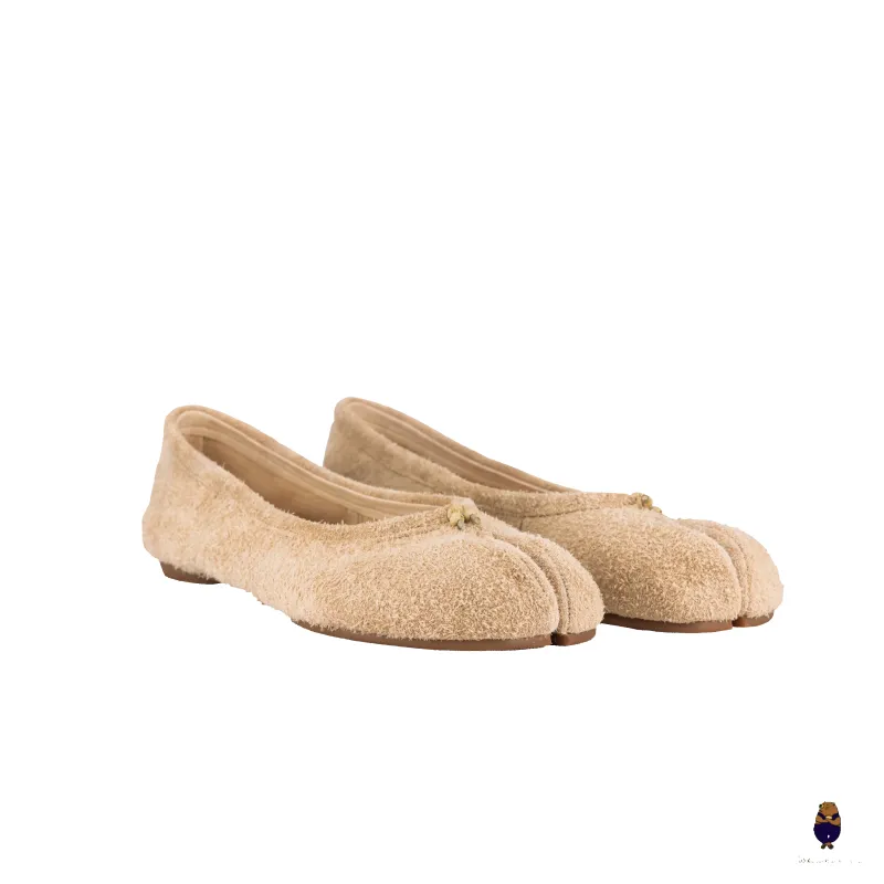WoodChuckSato Beige Ultra-Soft Fuzzy Cow Suede Tabi Ballet Flats sold by WoodChuckSato