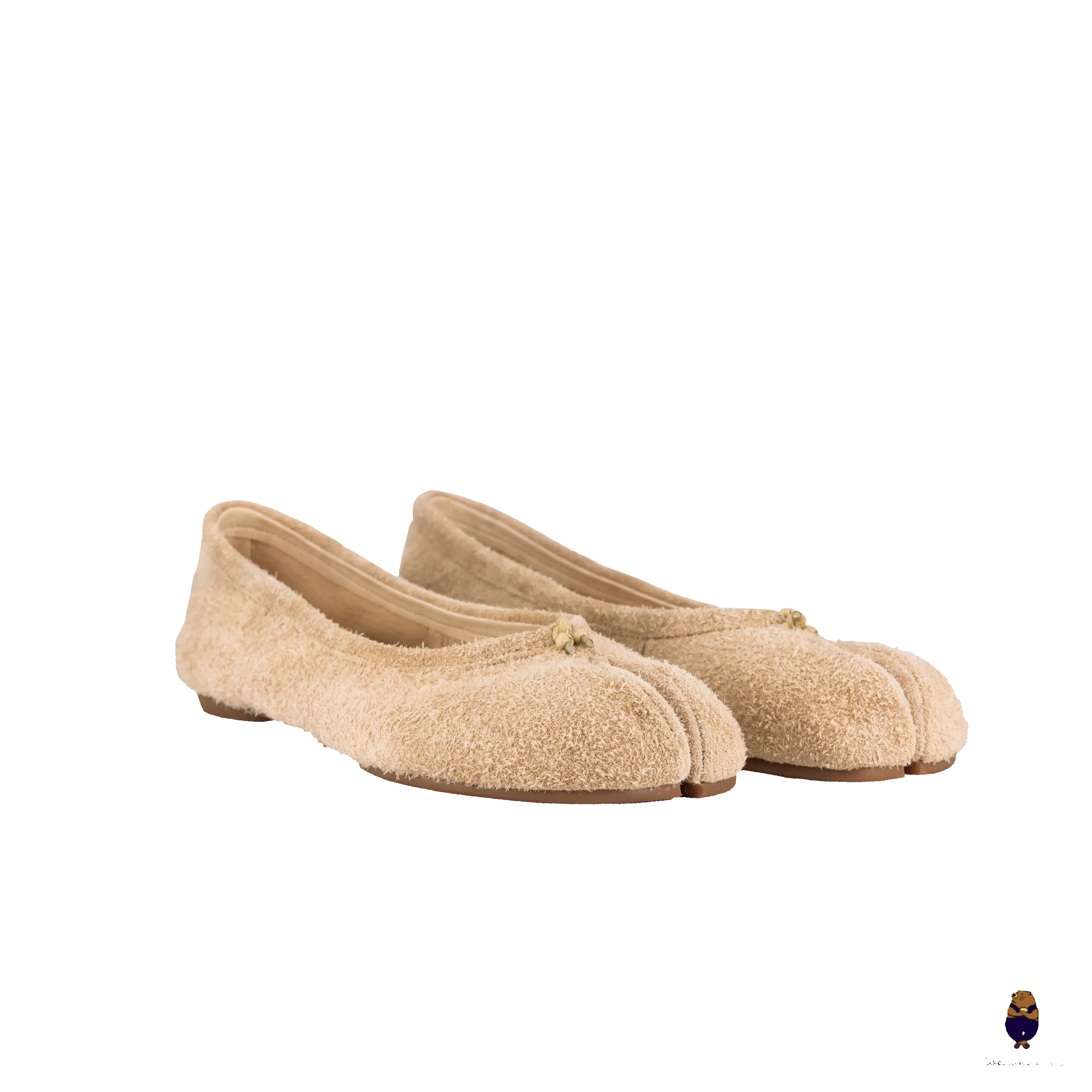 WoodChuckSato Beige Soft Fuzzy Cow Suede Tabi Ballet Flats sold by WoodChuckSato