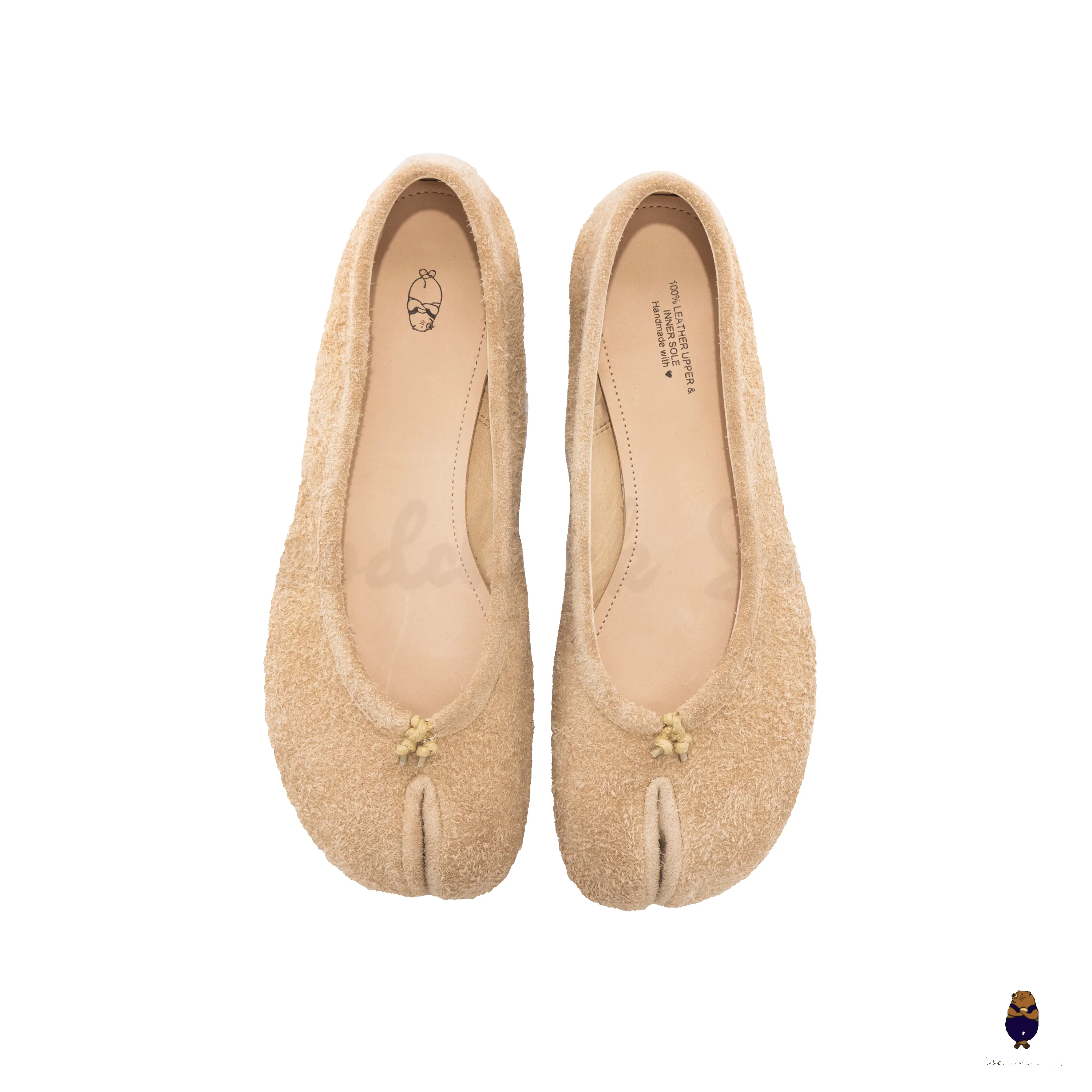 WoodChuckSato Beige Soft Fuzzy Cow Suede Tabi Ballet Flats sold by WoodChuckSato product image thumbnail 3
