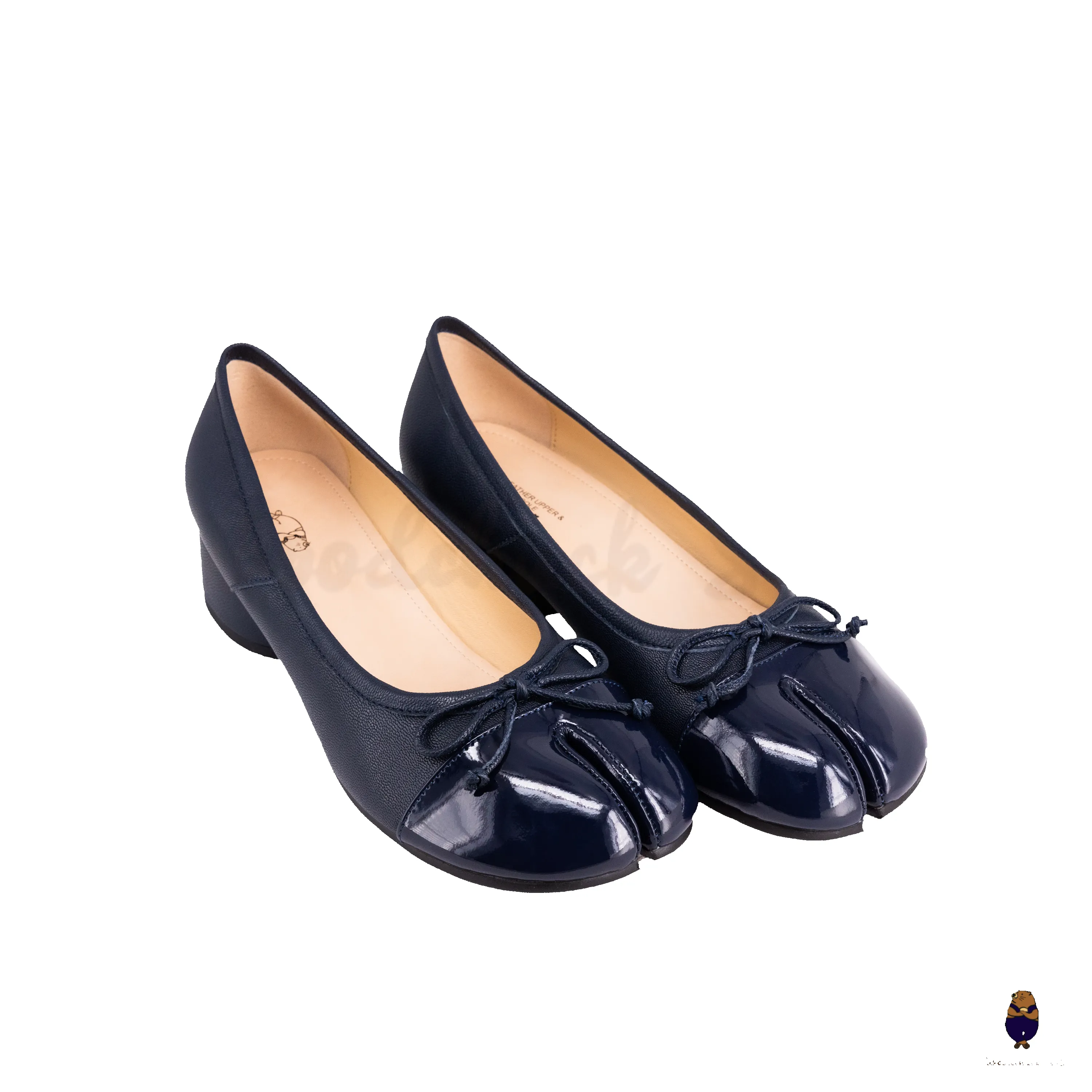 WoodChuckSato Navy Tabi Split-Toe Patent Cow Leather Mary Jane Shoes with 3cm Heel & Bow sold by WoodChuckSato product image thumbnail 5