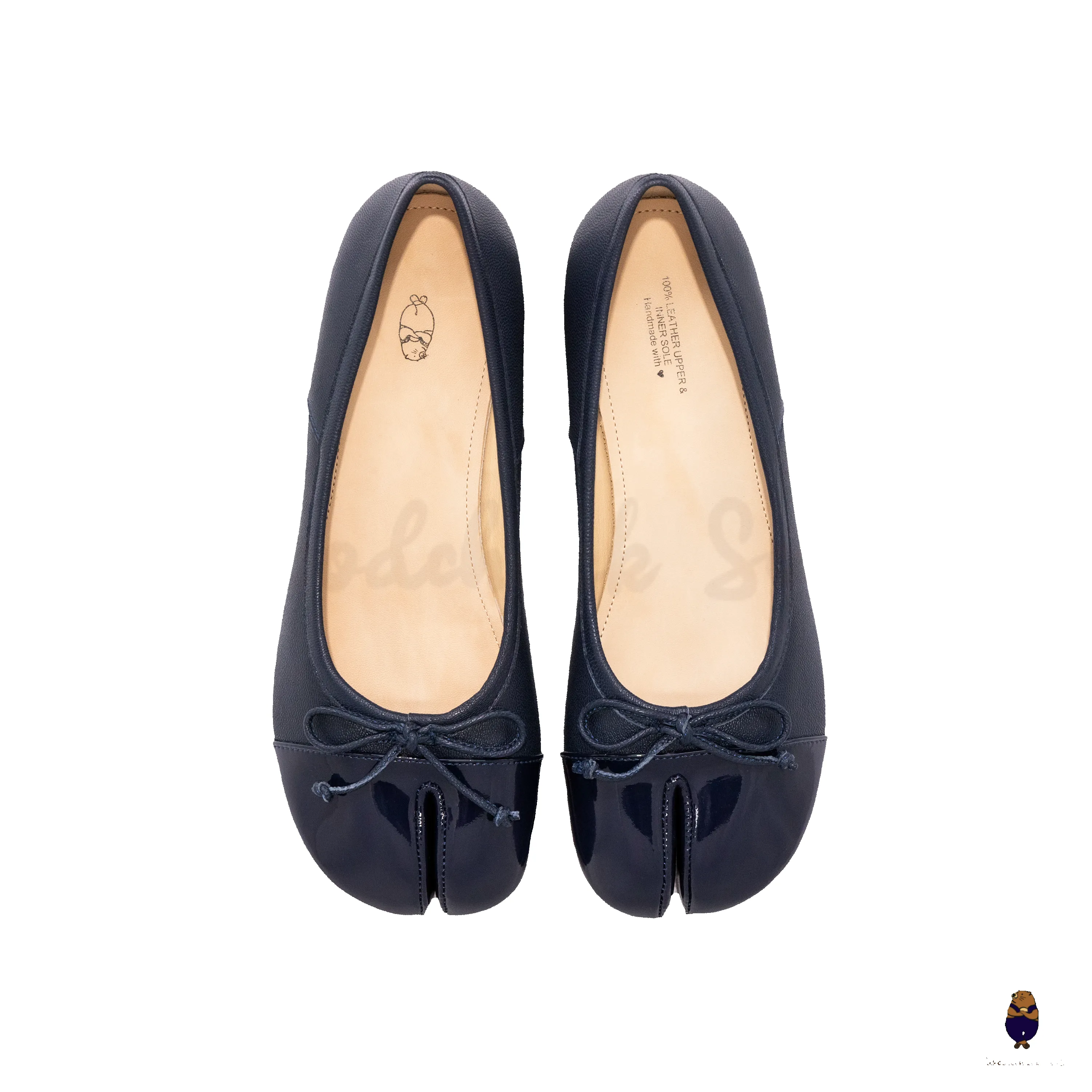 WoodChuckSato Navy Tabi Split-Toe Patent Cow Leather Mary Jane Shoes with 3cm Heel & Bow sold by WoodChuckSato product image thumbnail 3