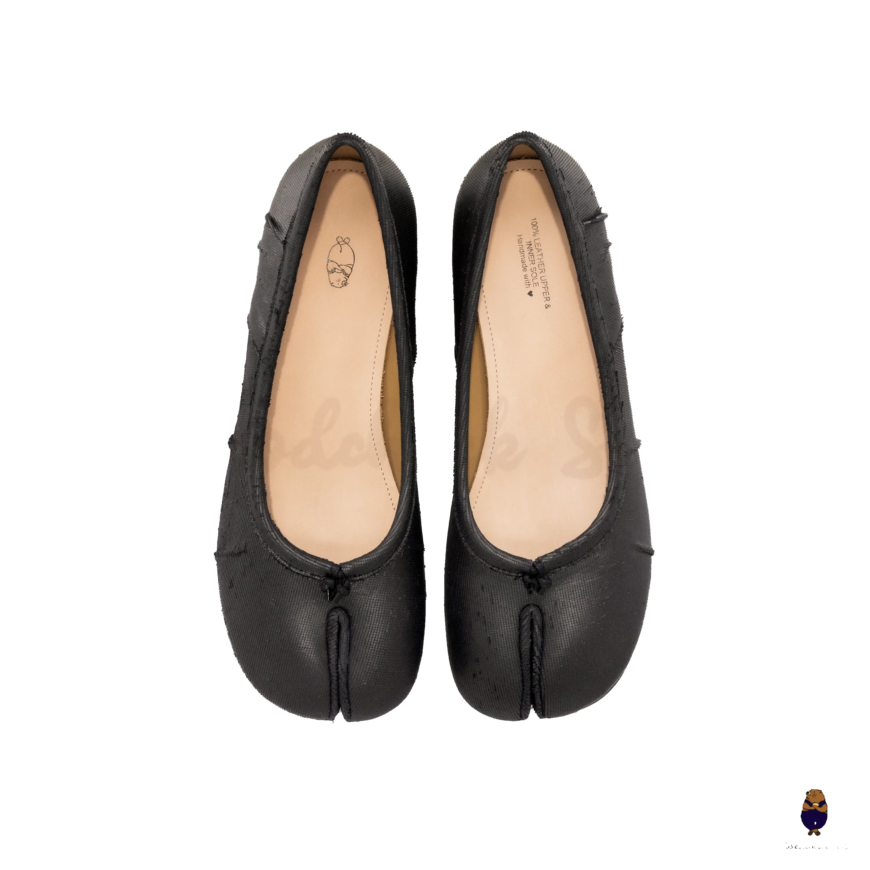 WoodChuckSato Black Tabi Split-Toe Knife-Cut Cowhide Mary Jane Shoes with 3cm Heel & Ruched sold by WoodChuckSato product image thumbnail 3