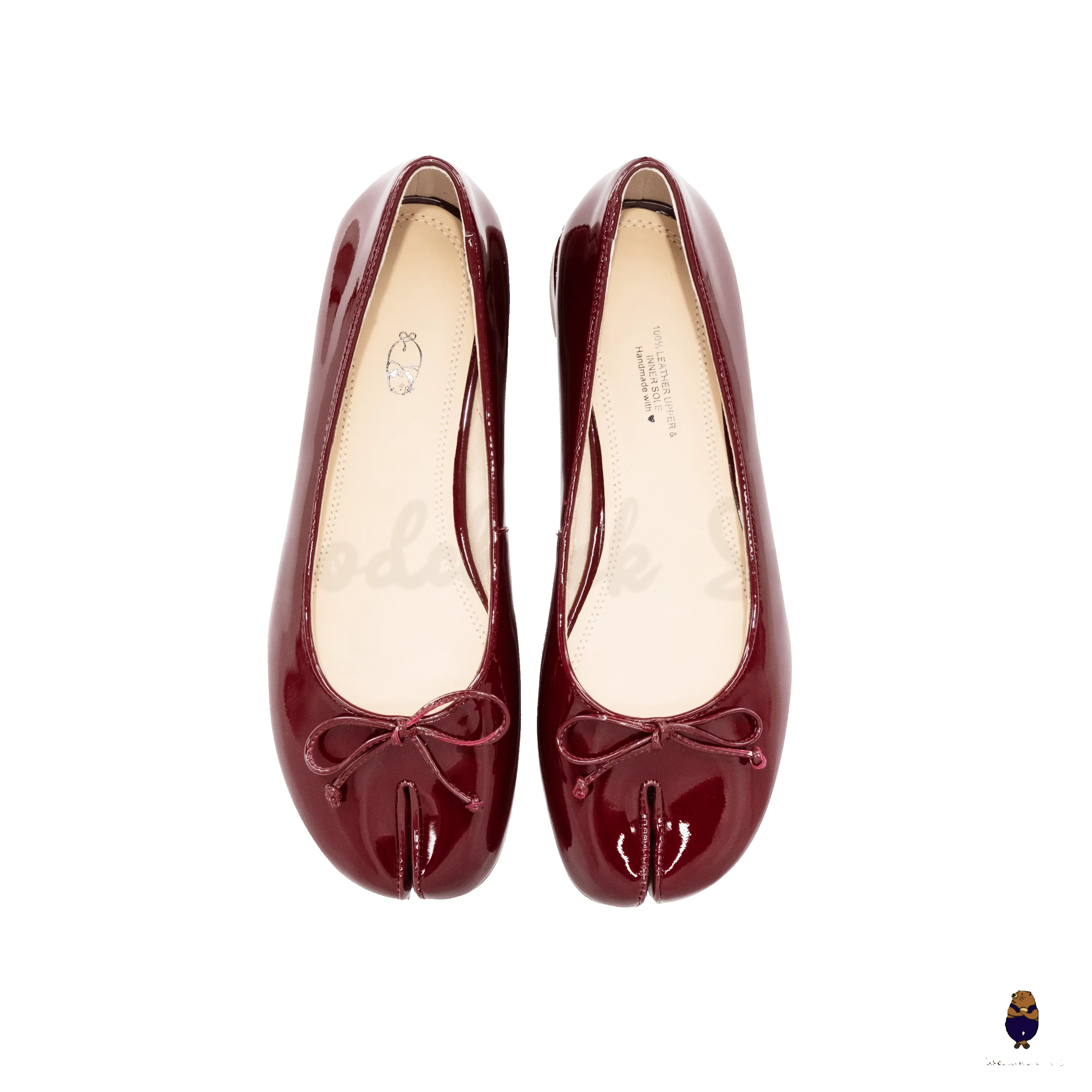 WoodchuckSato Burgundy Patent Cow Leather Tabi 2 cm Heel Pumps with Bow sold by WoodChuckSato product image thumbnail 3