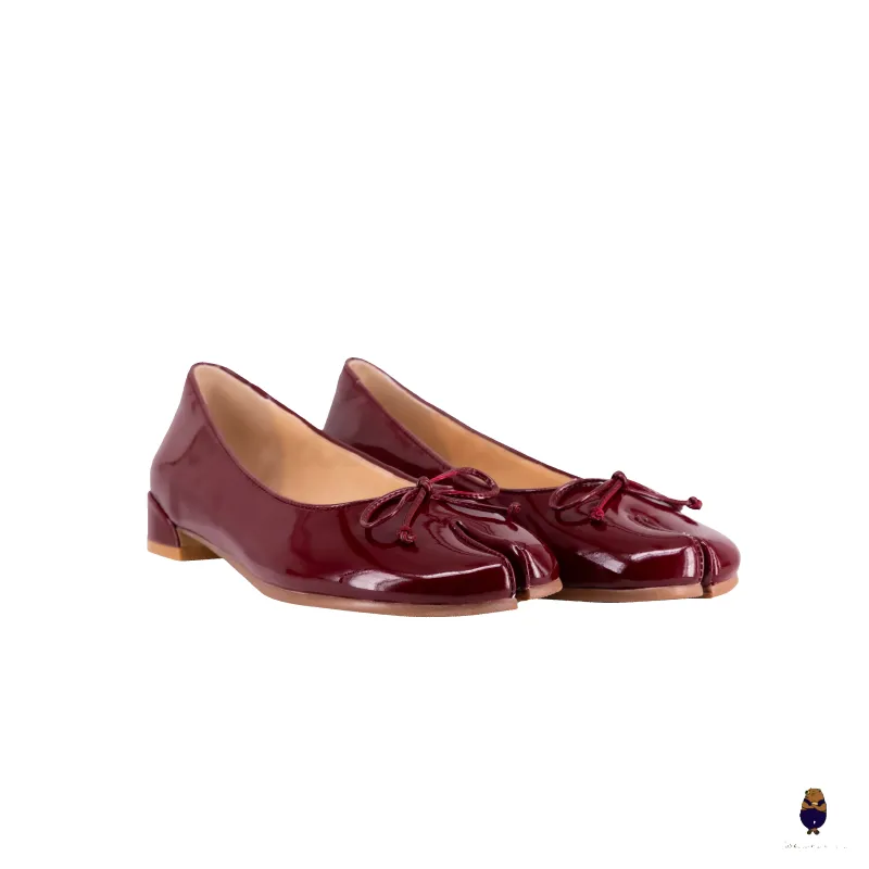 WoodchuckSato Burgundy Patent Leather Tabi Ballet Flats with Bow sold by WoodChuckSato