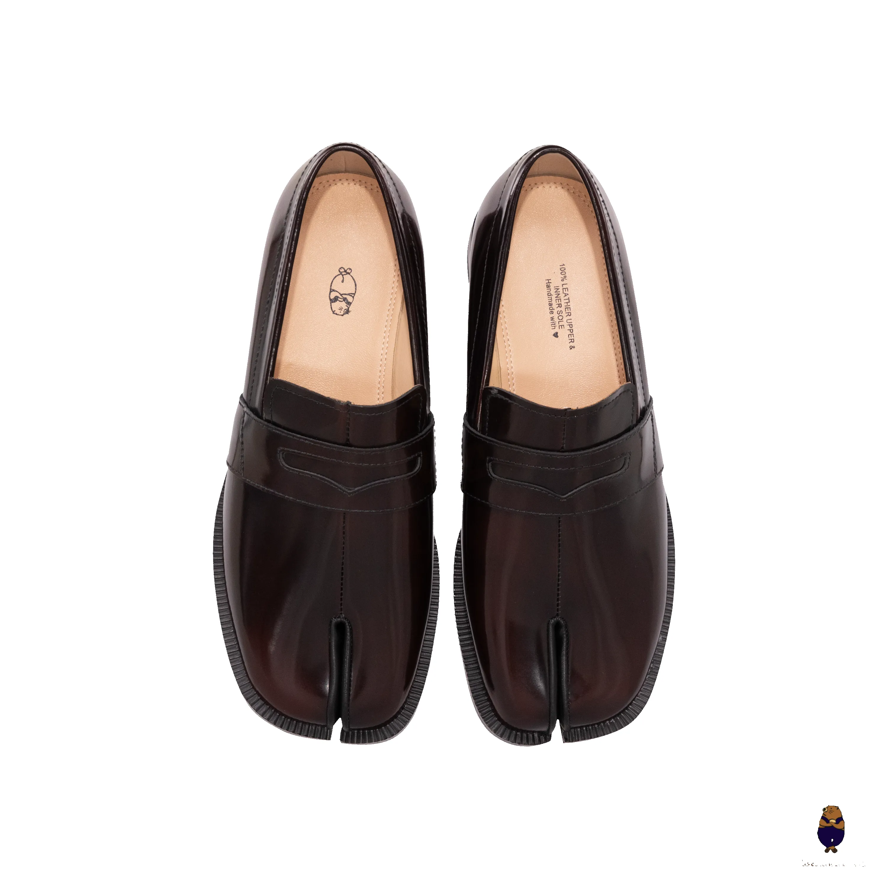 WoodchuckSato Espresso Brown Edge-Beaded Cowhide Leather Penny Strap Tabi Loafers sold by WoodChuckSato product image thumbnail 3