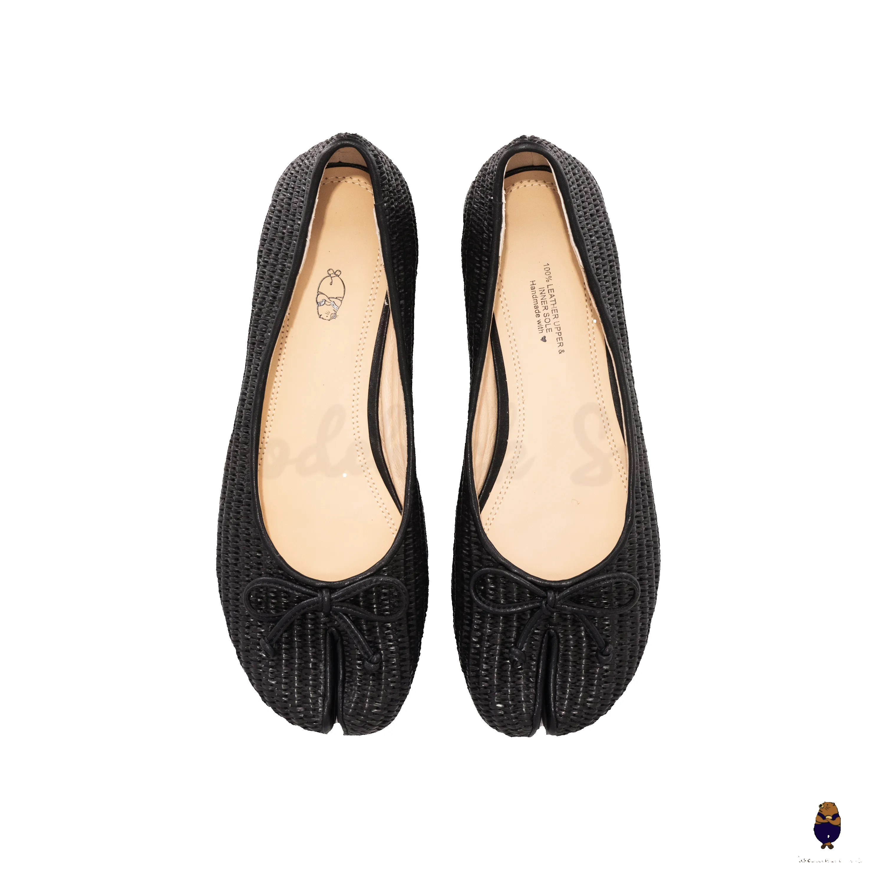 WoodchuckSato Black PP Straw Woven Tabi Flats with Bow sold by WoodChuckSato product image thumbnail 3