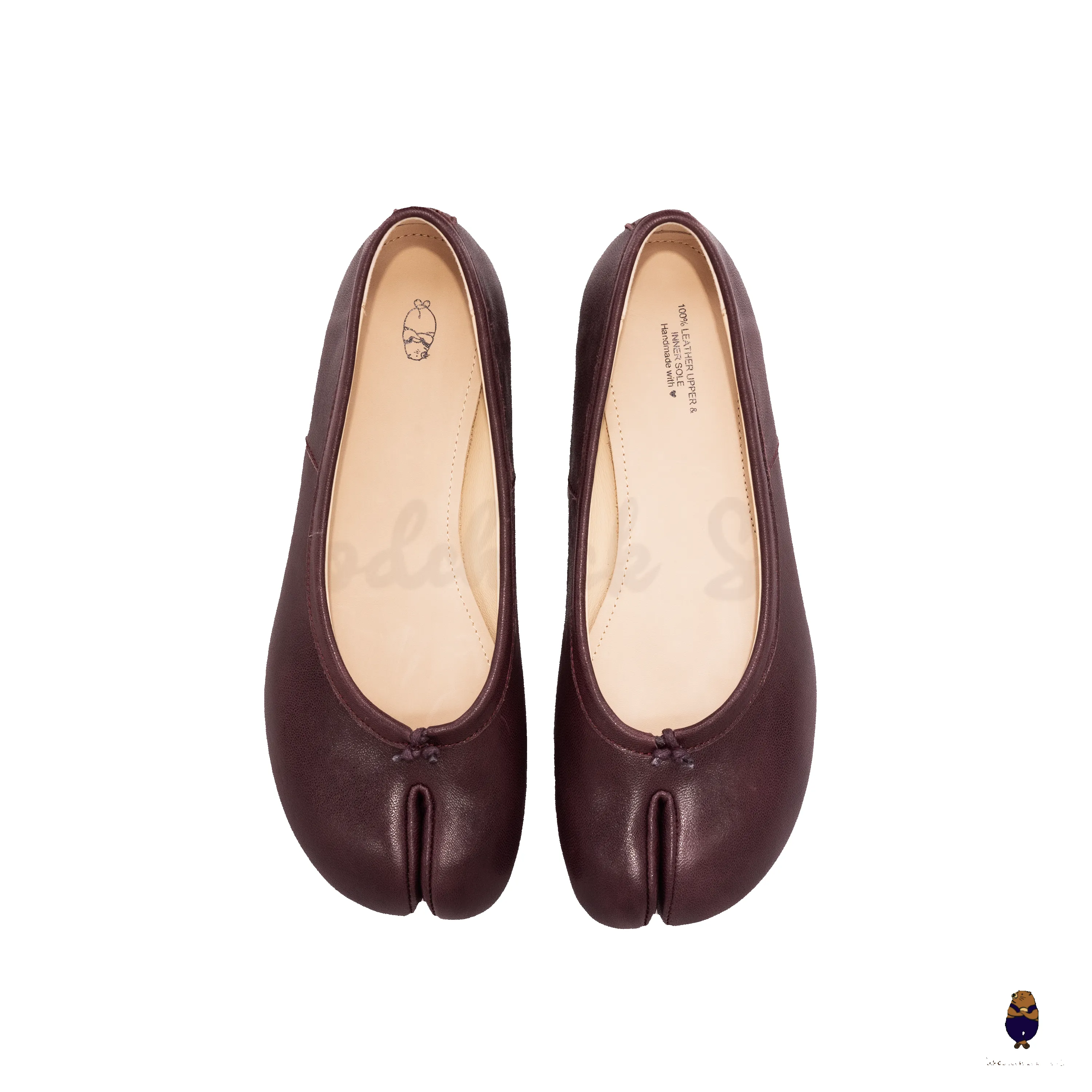 WoodchuckSato Burgundy Leather Tabi Ballet Flats sold by WoodChuckSato product image thumbnail 4
