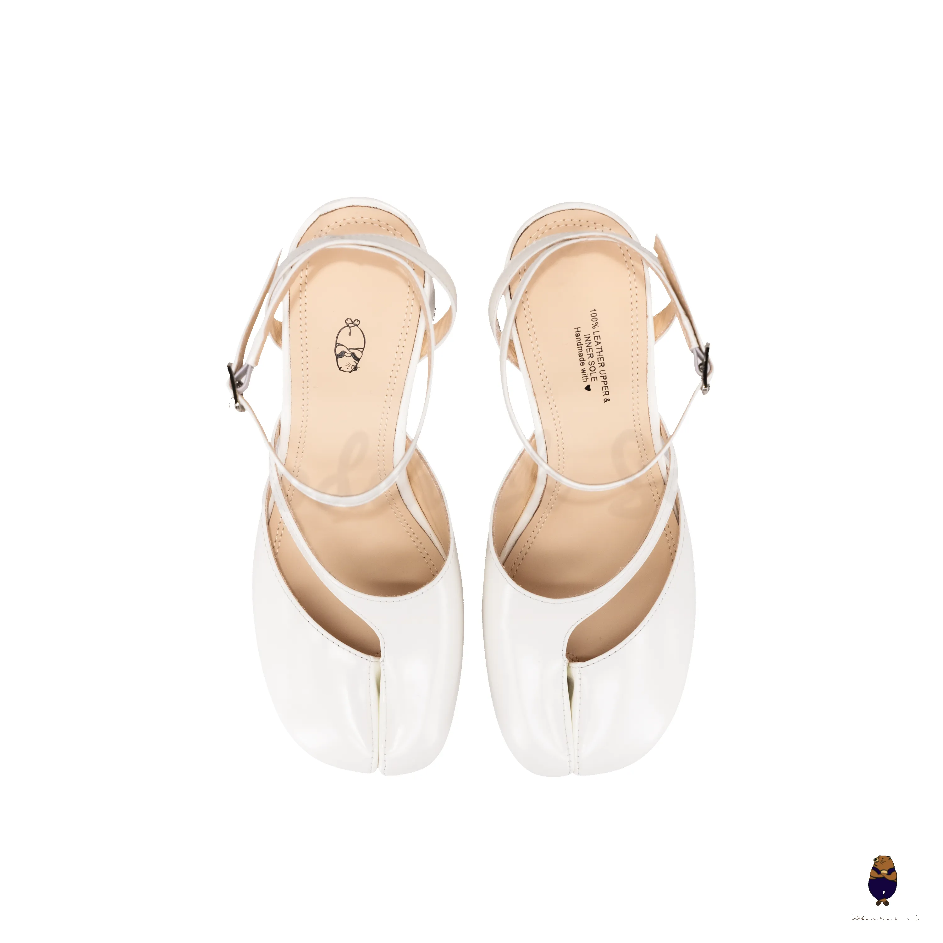 WoodchuckSato White Edge-beaded Cowhide Leather Tabi Ankle Strap 8 cm Heel sold by WoodChuckSato product image thumbnail 5