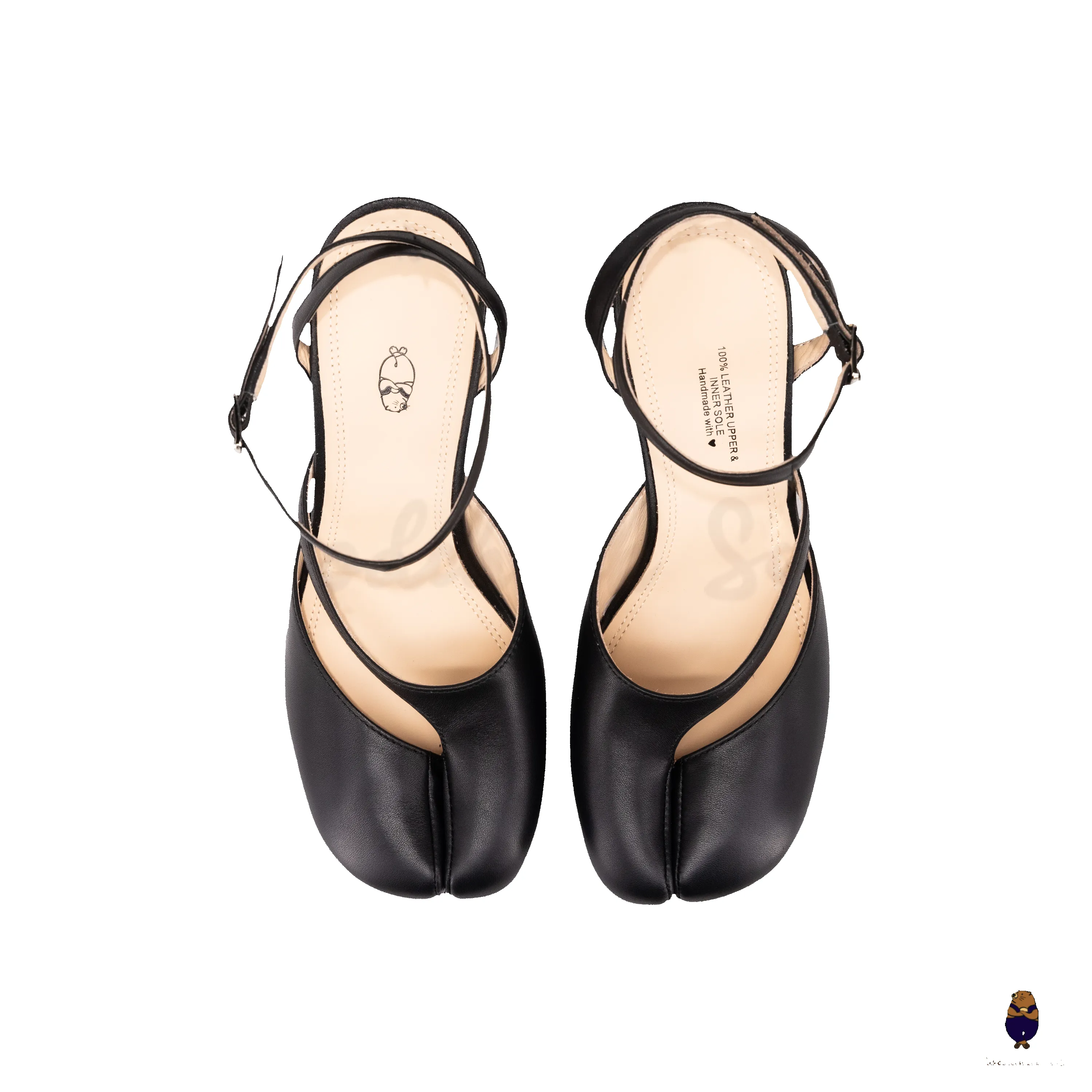 WoodchuckSato Black Matte Cow Leather Tabi Ankle-Strap 8 cm Heels sold by WoodChuckSato product image thumbnail 4